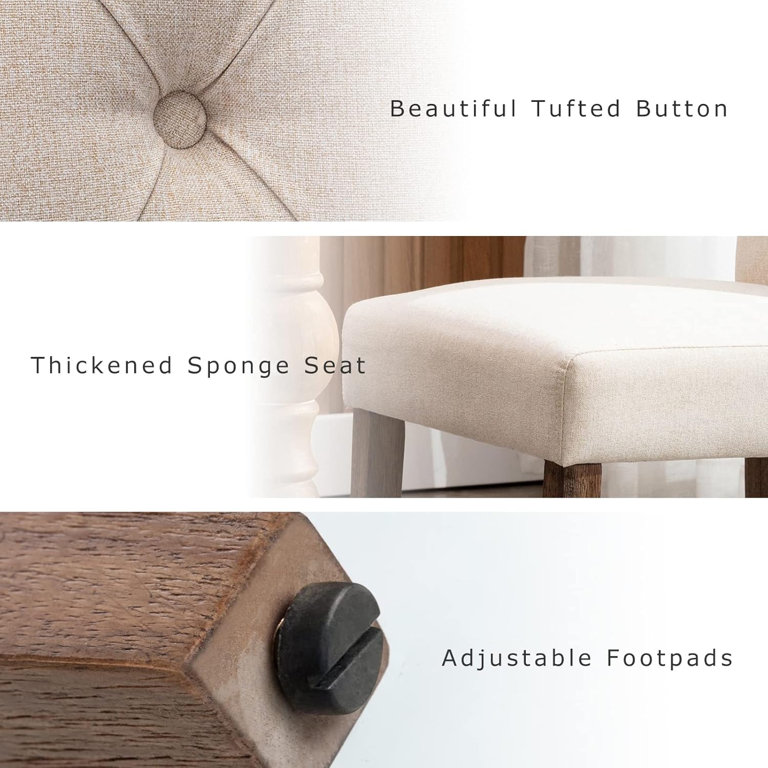COLAMY - Juego de 6 sillas de Comedor con Botones y tapizadas, con Patas de Madera Maciza y Asiento Acolchado para Comedor, Cocina, Color Gris