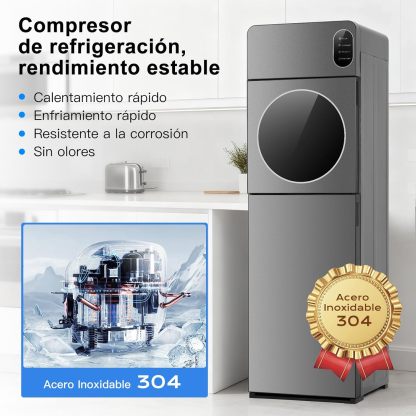 Dispensador de Agua con Garrafón Oculto, 3 Grifos Agua Helada (8°C), Fría y Caliente, Enfriador de Aguas de Acero Inoxidable, Bloqueo de Seguridad, Elegante Diseño, para Hogar Oficina Gimnasio