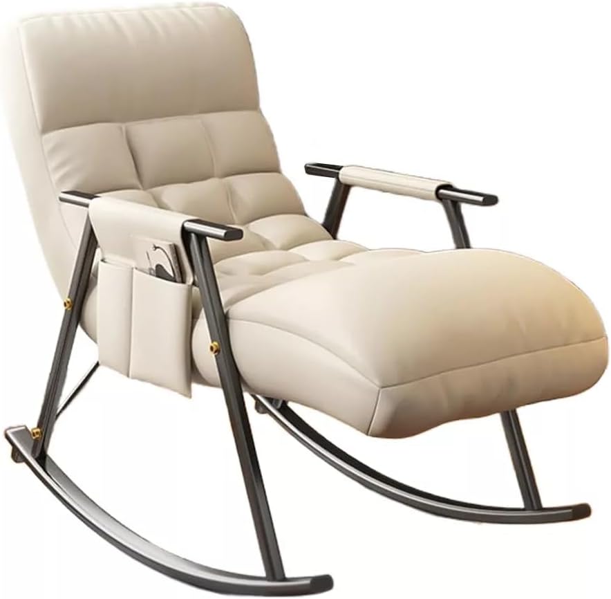 Sillas Mecedora, sillón reclinable Mecedora con Respaldo Regulable y reposapiernas, Sillón Reclinable para Salón, Dormitorio, balcón y Oficina, Puede soportar 300 kg (Blanquecino)