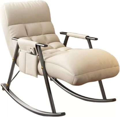 Sillas Mecedora, sillón reclinable Mecedora con Respaldo Regulable y reposapiernas, Sillón Reclinable para Salón, Dormitorio, balcón y Oficina, Puede soportar 300 kg (Blanquecino)
