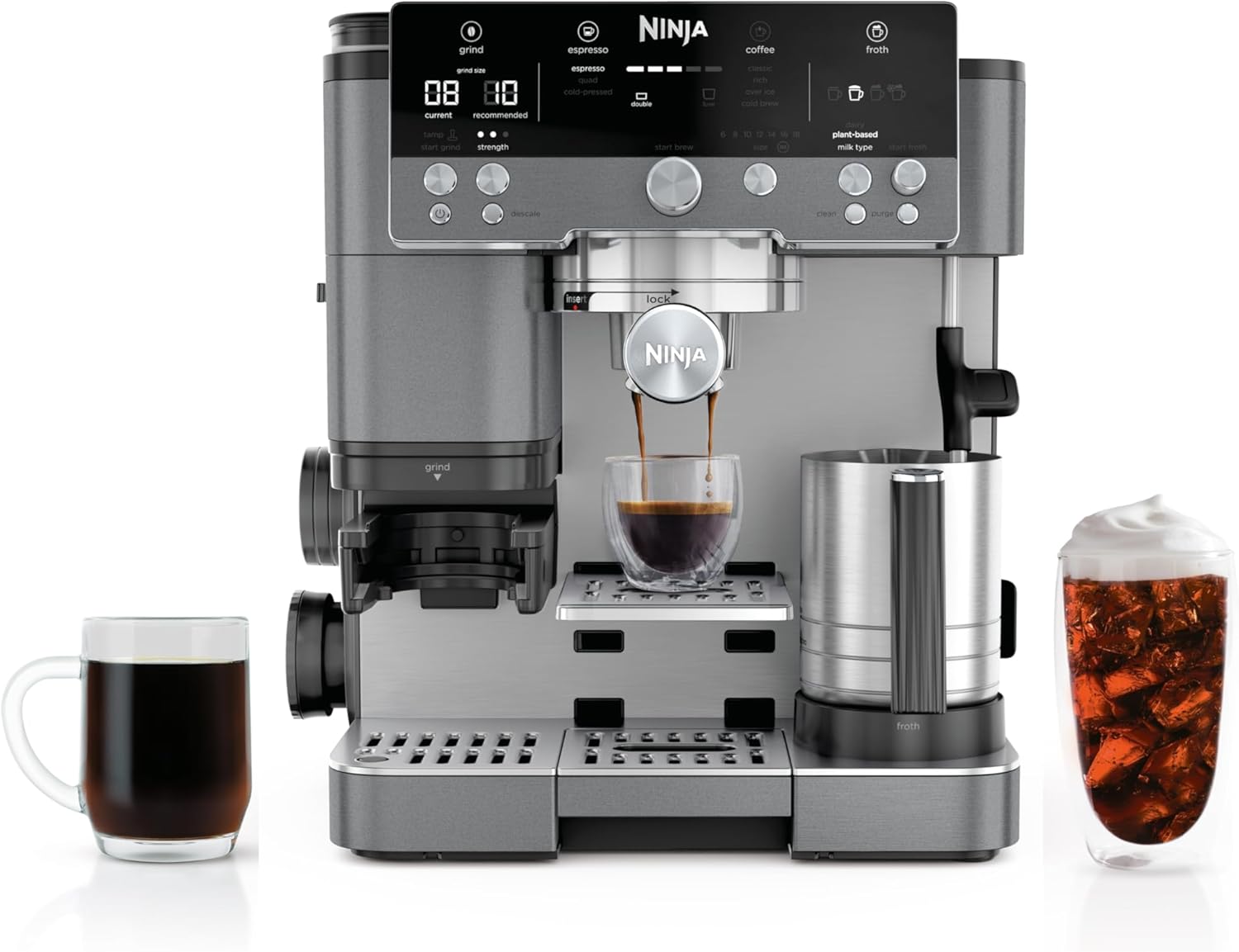NINJA Cafetera Espresso, Serie Luxe Café Premier, Cafetera de Gotero y Preparación Rápida en Frío, Molinillo Integrado, Prensa Asistida, Espumador Manos Libres, Capuchinos y Lattes, ES601