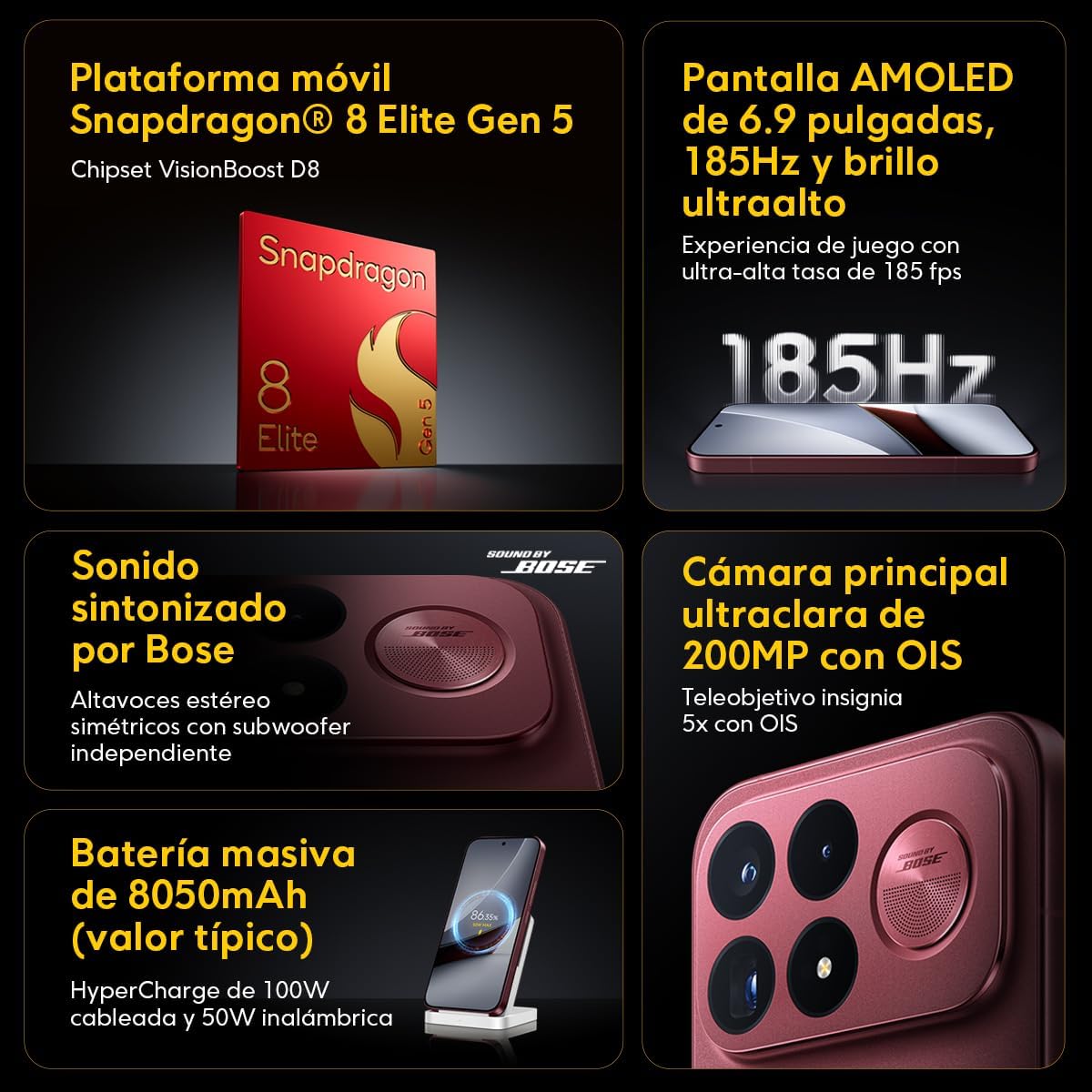POCO F9 Ultra 5G 12GB+256GB Cereza Oscuro Snapdragon 8 Elite Gen 5 8050mAh 100W 200MP