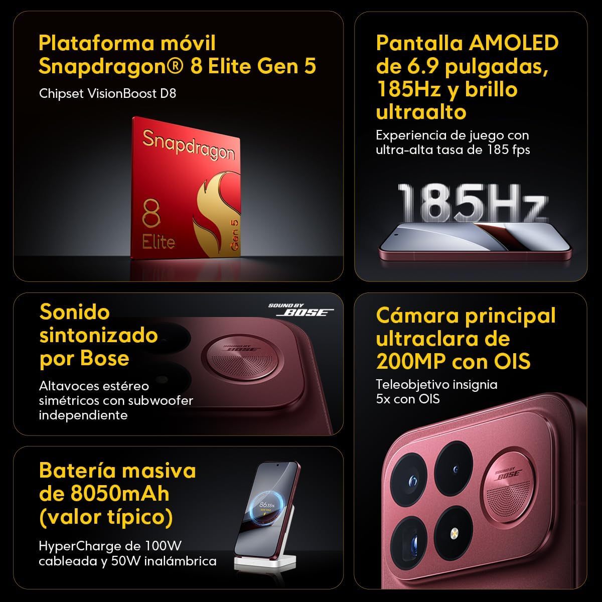 POCO F9 Ultra 5G 12GB+256GB Cereza Oscuro Snapdragon 8 Elite Gen 5 8050mAh 100W 200MP