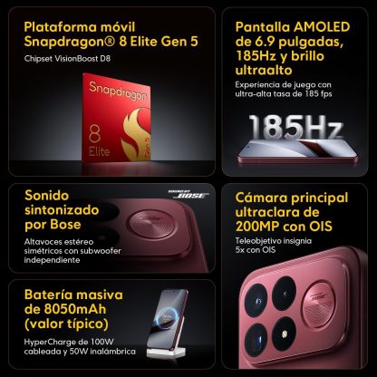 POCO F9 Ultra 5G 12GB+256GB Cereza Oscuro Snapdragon 8 Elite Gen 5 8050mAh 100W 200MP