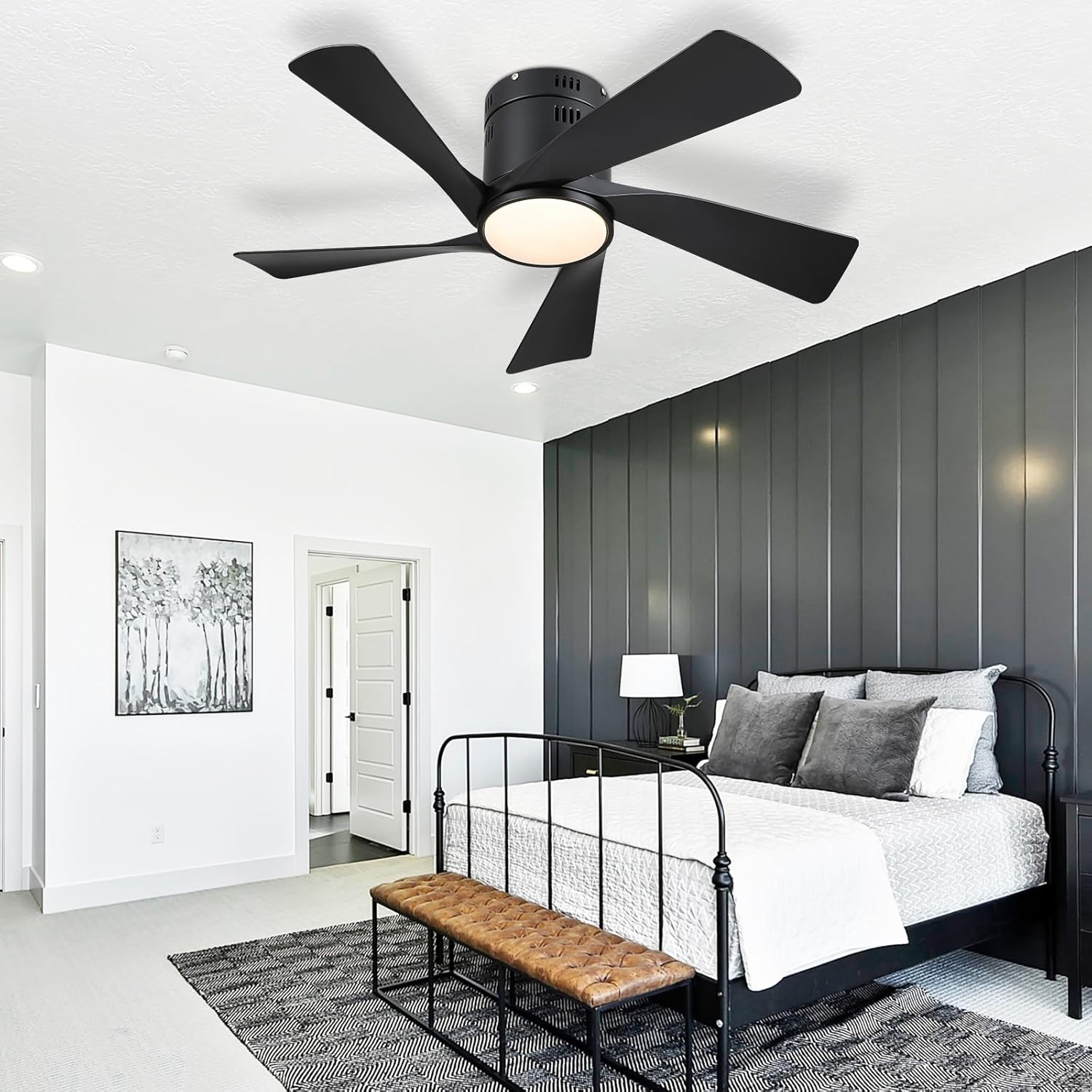 CHESUR - Ventiladores de techo negros con luces – Ventilador de techo de perfil bajo de montaje empotrado de 36 pulgadas con mando a distancia/aplicación, regulable y 3CCT, reversible, moderno