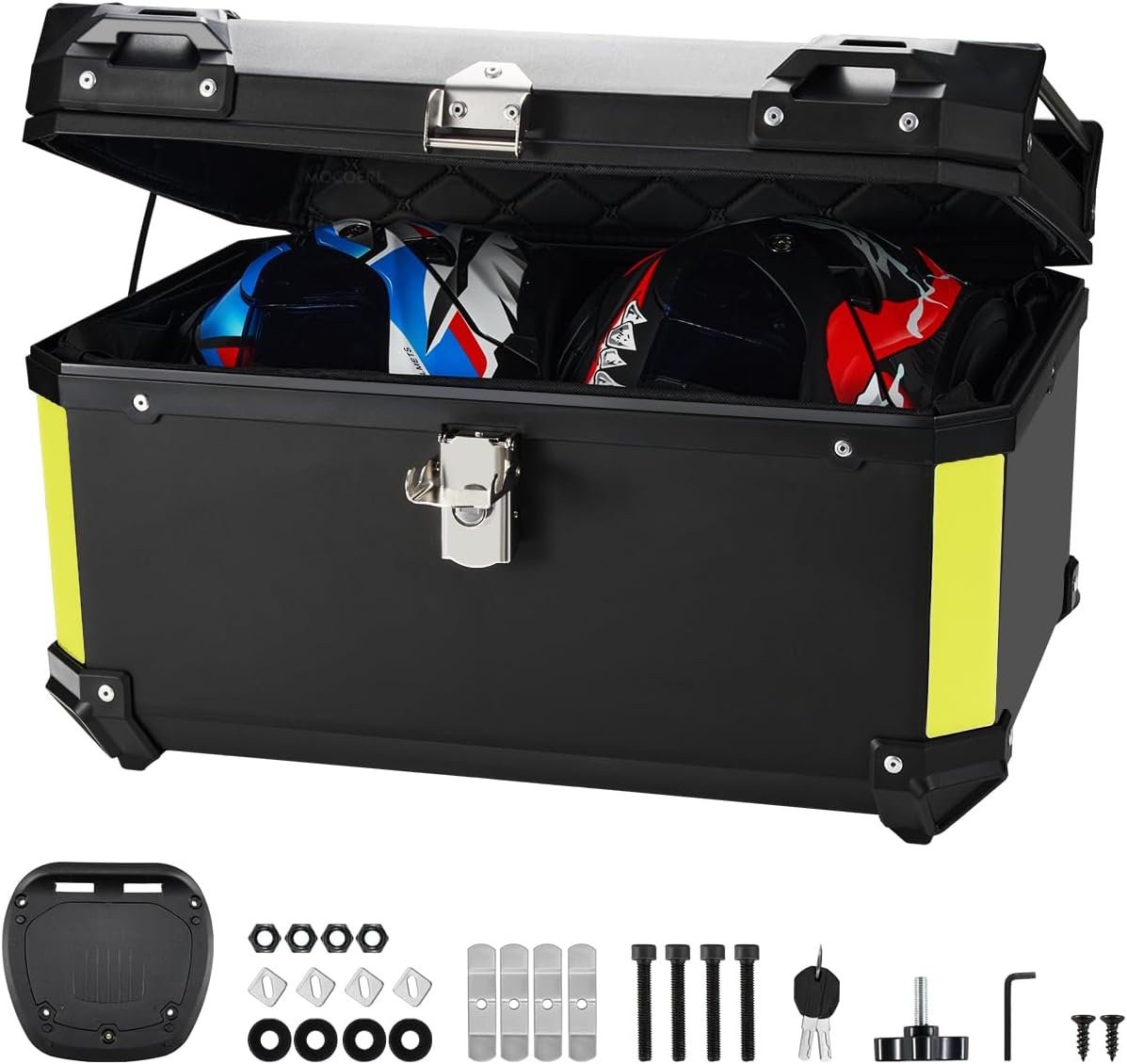 MOCOERL-Impermeable Baul Trasero Caja Moto Abs Respaldo Acojinado 60L Puede contener 2 casco Con cierre de seguridad de acero inoxidable Negro