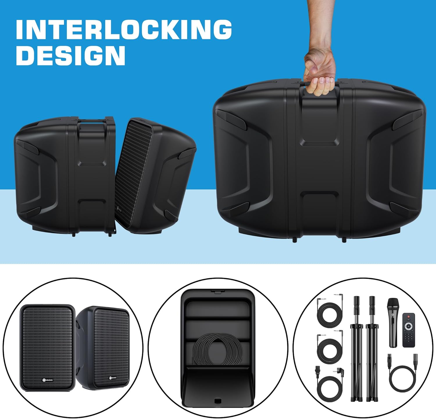 Sistema de PA de 2 vías integrado profesional portátil todo en uno, configuración fija, diseño de veliz con mezclador de 8 canales, 2 soportes de altavoces, Bluetooth, micrófono para
