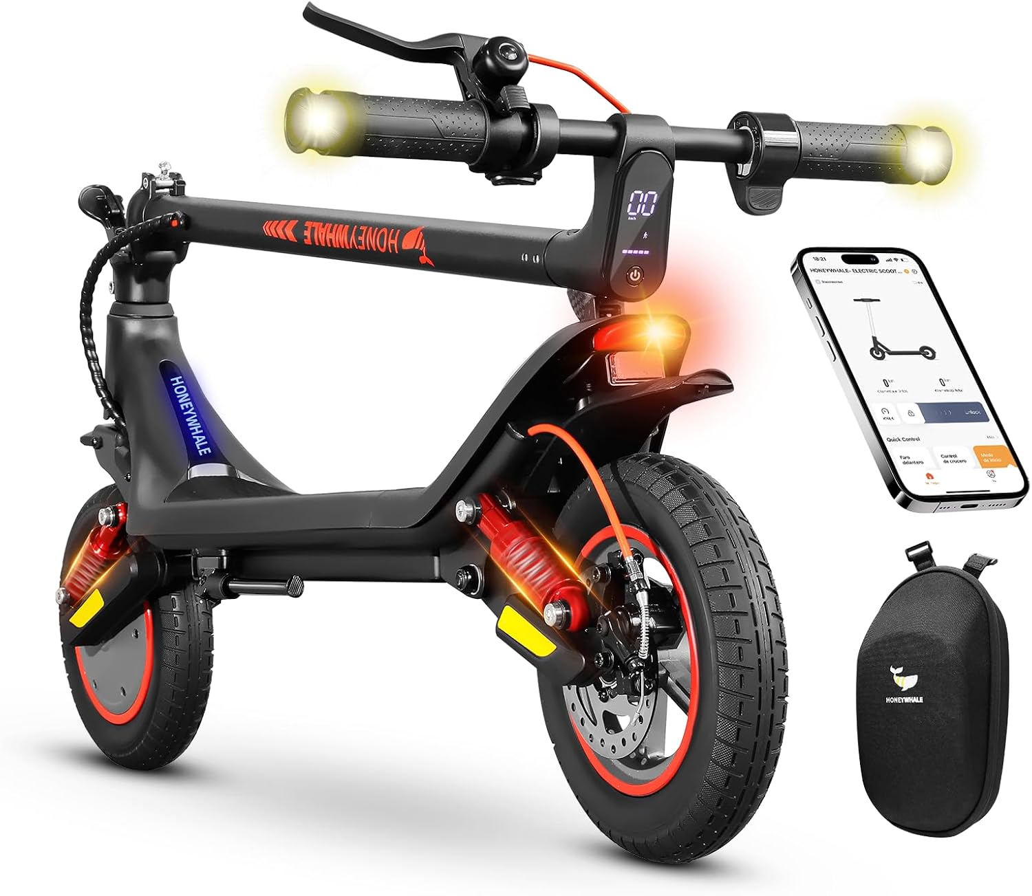 HONEYWHALE M1 MAX/S2 MAX Scooter Eléctrico 500W-32KM/H-22KM Patin Electrico | Diseño Plegable, Doble Suspensión, Neumáticos Inflables de 10", APP Bluetooth, Doble Freno e Intermitentes, Más Comodidad