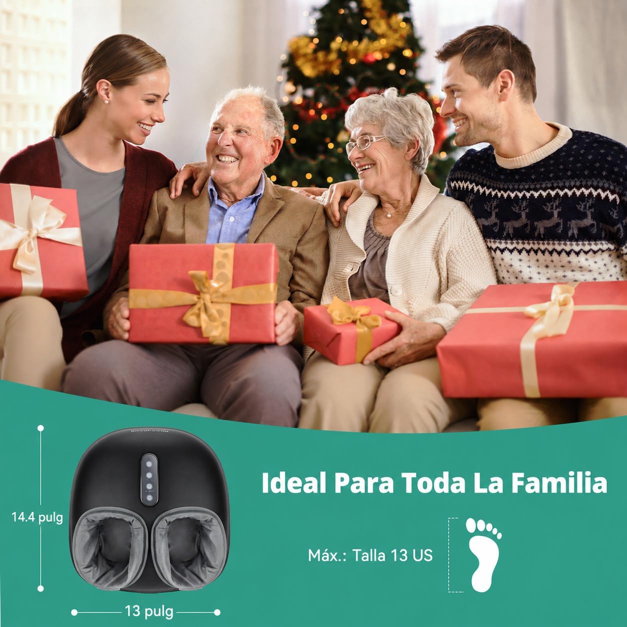 Masajeador Eléctrico Shiatsu para Pies con Calor, Amasado Profundo, Compresión de Aire y Niveles Ajustables para Uso en Casa