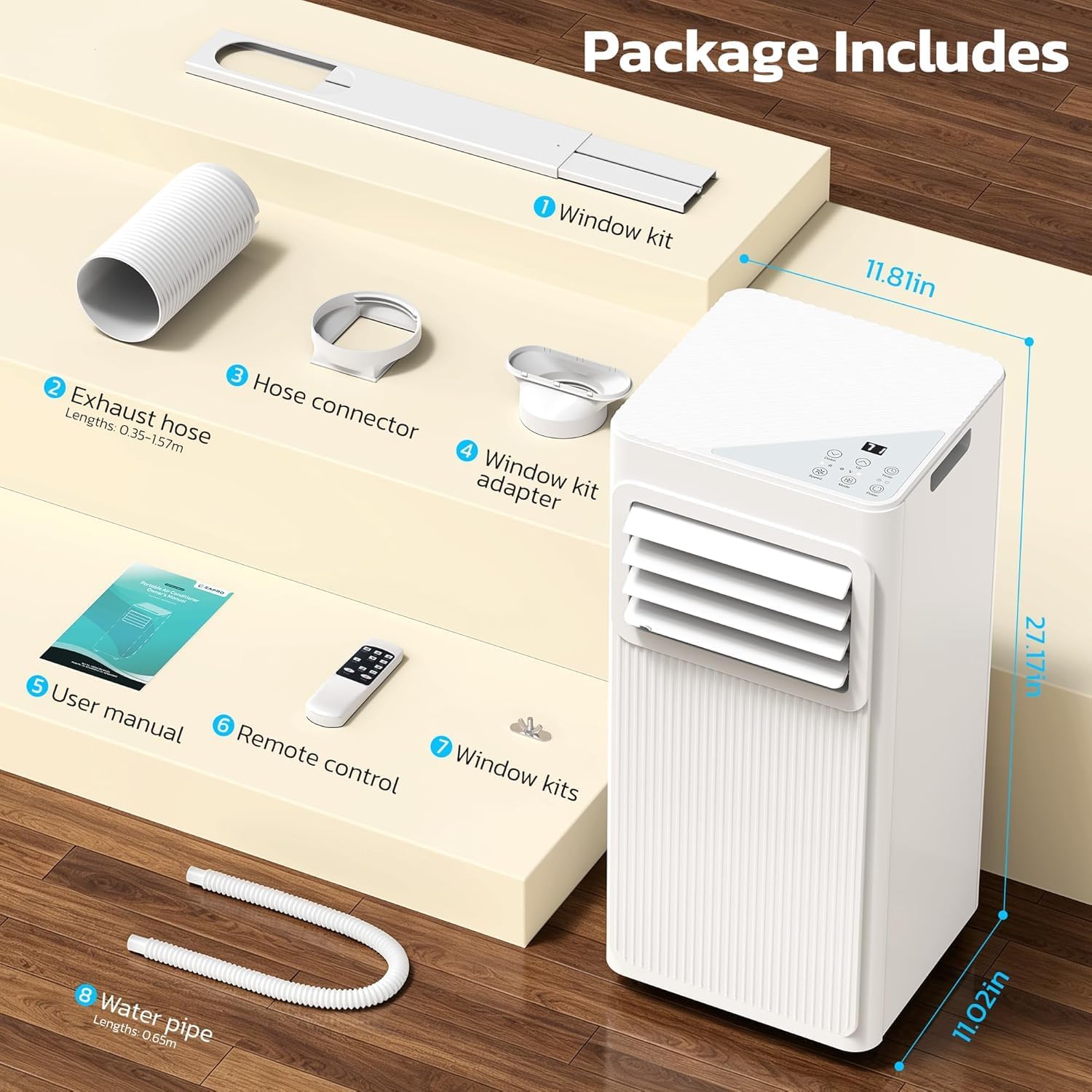 ❄️ Aire Acondicionado Portátil 8000/10000 BTU | Climatizador Portátil para 350–450 ft² | Control Remoto | Pantalla LED | 4 Modos | Temporizador 24H | Fácil Instalación | Hogar y Oficina 💨