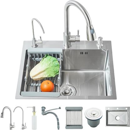 Tarjas Para Cocina Acero Inoxidable Fregadero De Cocina con Extraíble Grifo Engrosado, Cocina Integral con Dispensador de jabón Colador de Drenaje y Accesorios (Tamaño : 60x46cm)
