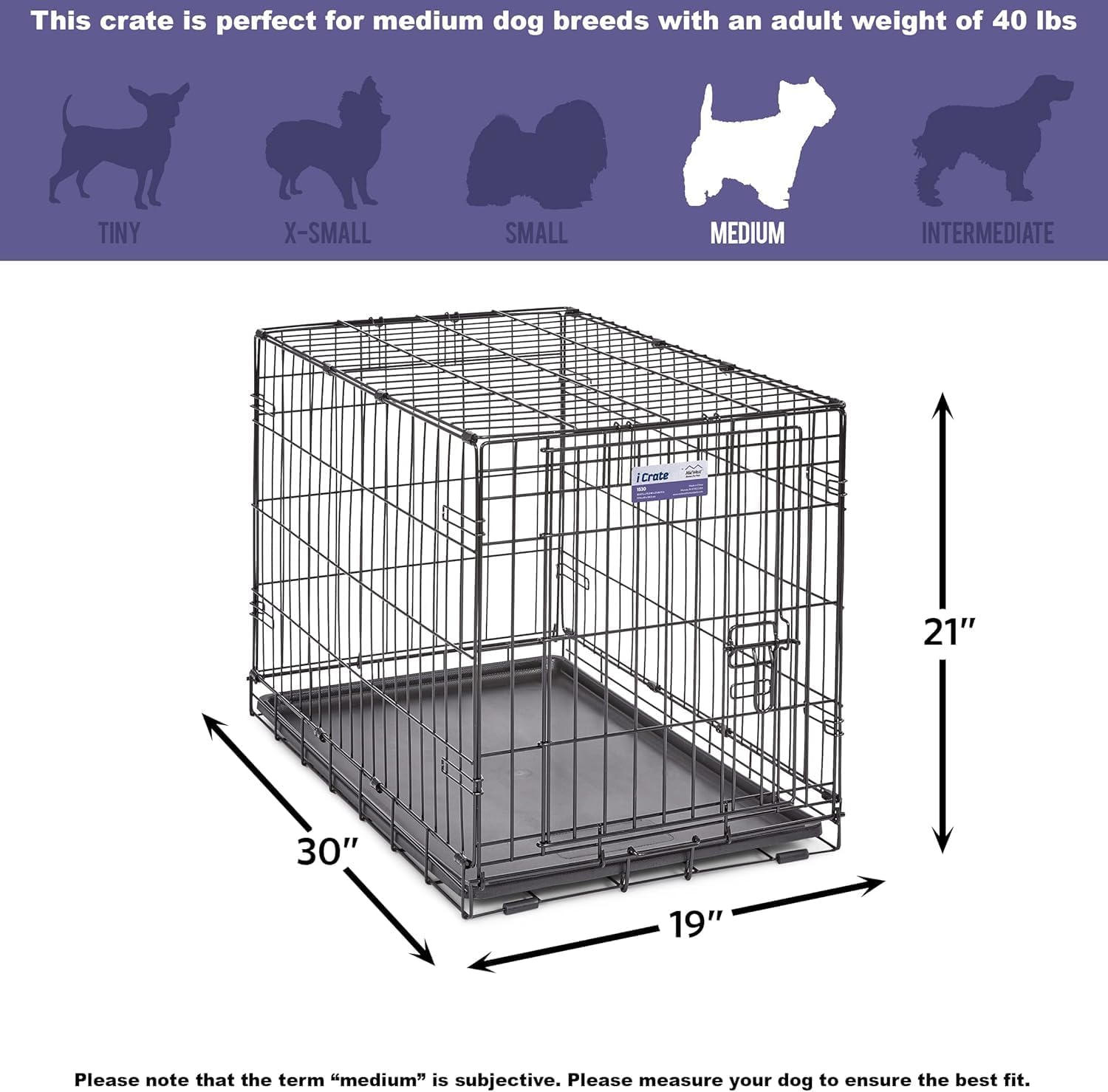 MidWest Homes for Pets - Jaula para perros XL | Jaula para perros MidWest iCrate de metal plegable con doble puerta con panel divisor, protege los pies y bandeja para perros a prueba de fugas | 48 pulgadas de largo x 30 de ancho x 33 pulgadas de alto, raz
