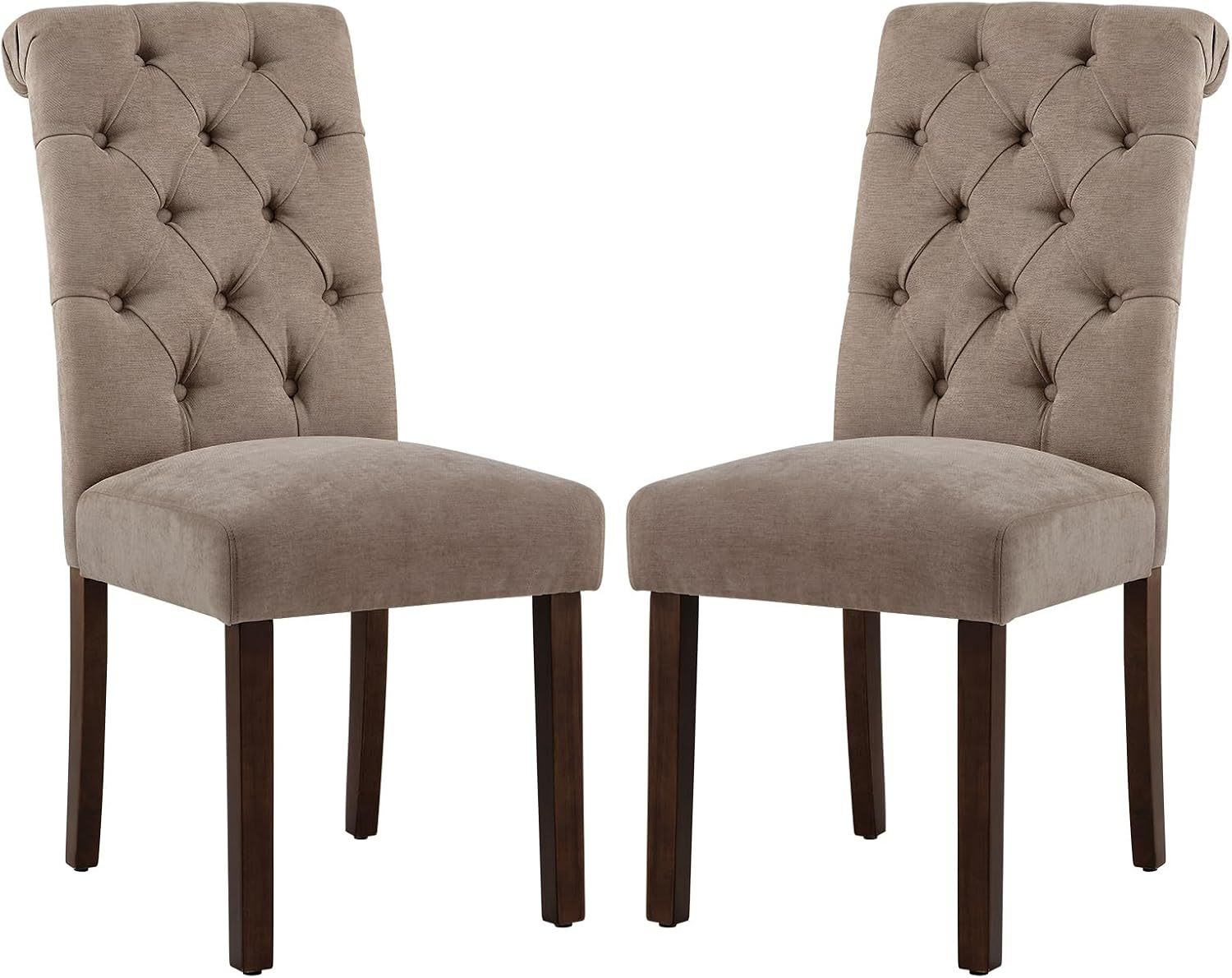 COLAMY - Juego de 6 sillas de Comedor con Botones y tapizadas, con Patas de Madera Maciza y Asiento Acolchado para Comedor, Cocina, Color Gris
