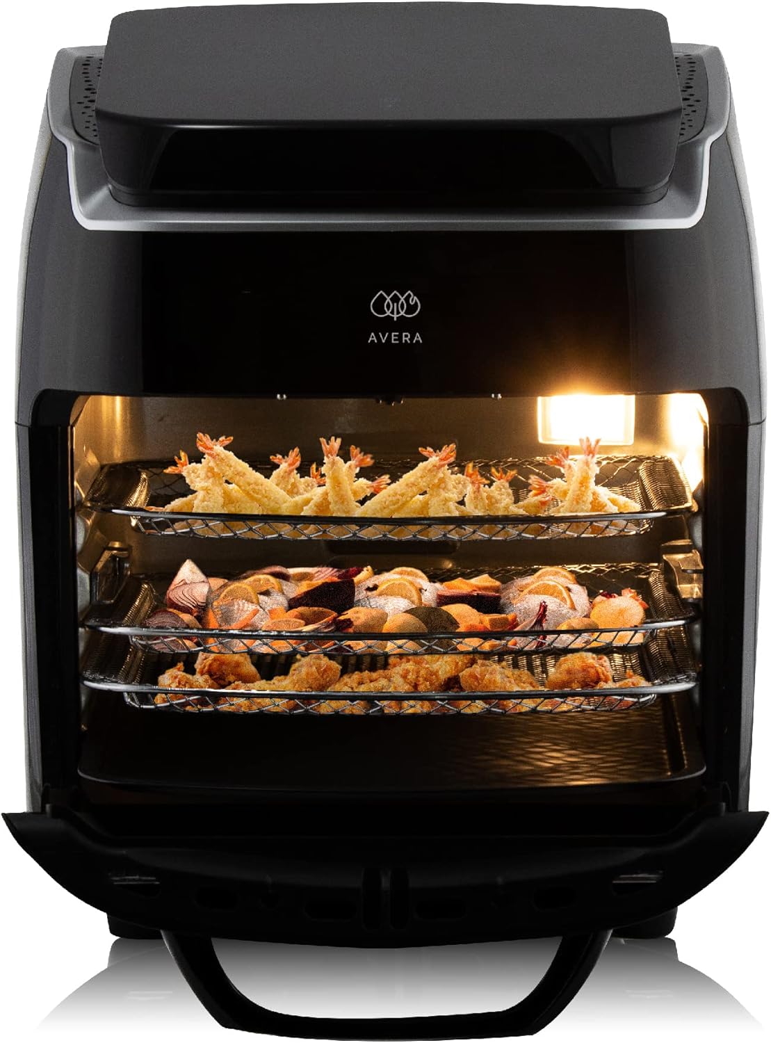 AVERA Freidora de aire y Horno eléctrico con puertas francesas de 25 Litros, tamaño XL, Panel digital con 18 funciones de cocción, Temperatura 30 °C - 200°C, Apagado automático, 7 accesorios | HPF01