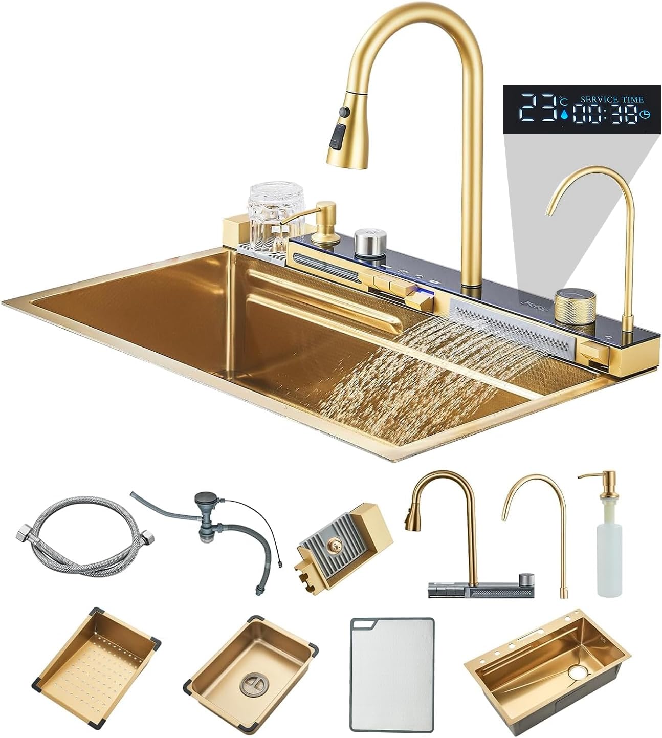 Tarjas Para Cocina Acero Inoxidable Fregadero De Cocina con Extraíble Grifo Engrosado, Cocina Integral con Dispensador de jabón Colador de Drenaje y Accesorios (Tamaño : 60x46cm)