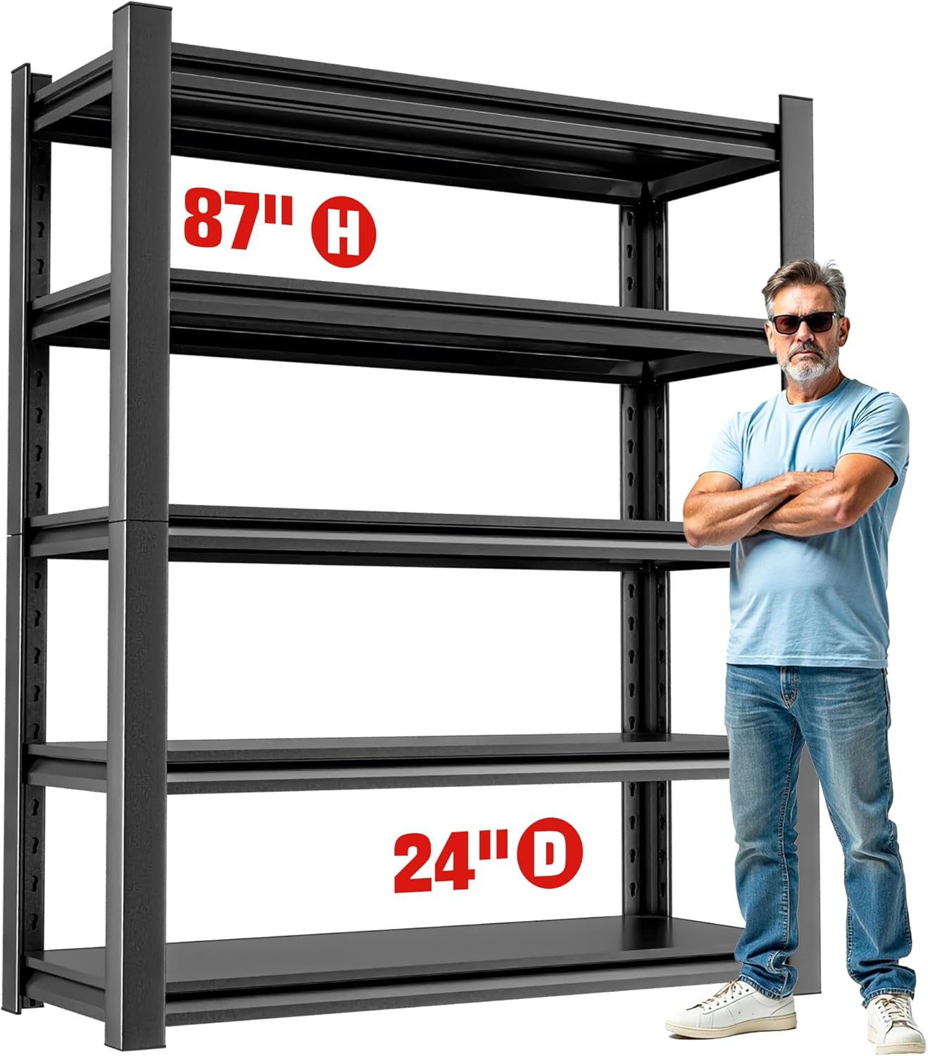 Estantería de almacenamiento para cochera, resistente – Estantes de 72 pulgadas de alto, estantes ajustables de metal de 5 niveles, estante de almacenamiento industrial para cochera, 16 pulgadas de
