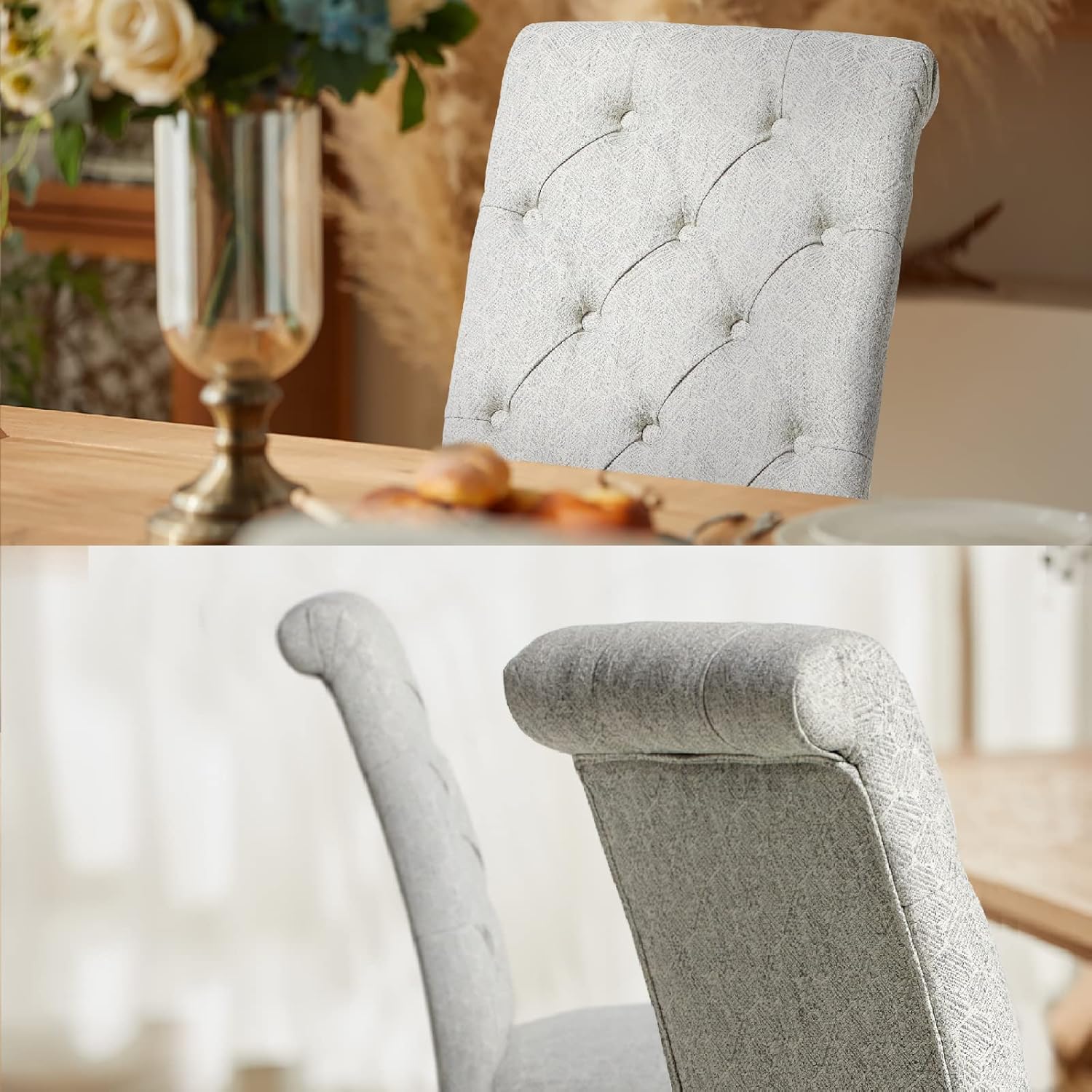 COLAMY - Juego de 6 sillas de Comedor con Botones y tapizadas, con Patas de Madera Maciza y Asiento Acolchado para Comedor, Cocina, Color Gris