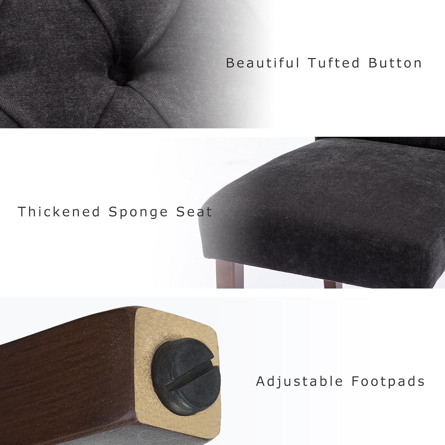 COLAMY - Juego de 6 sillas de Comedor con Botones y tapizadas, con Patas de Madera Maciza y Asiento Acolchado para Comedor, Cocina, Color Gris
