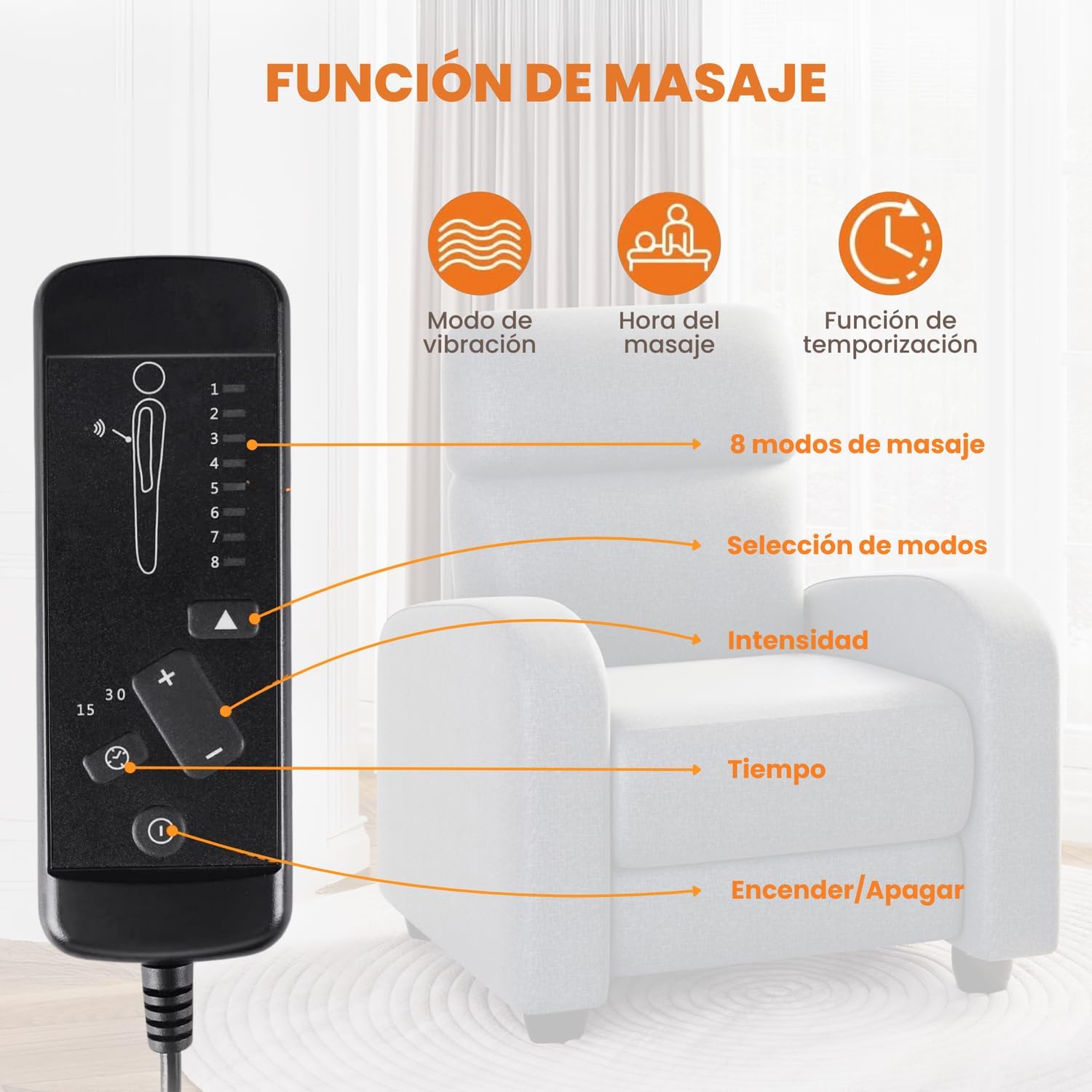 FABATO Sillon Individual - Sillon Reclinable Adultos Tipo Cine 8 Modos de Masaje con Soporte Lumbar, Reposapiés Retráctil y 3 Posiciones - Tu Sofa Adulto de Cuero Ideal para tu casa (Negro)