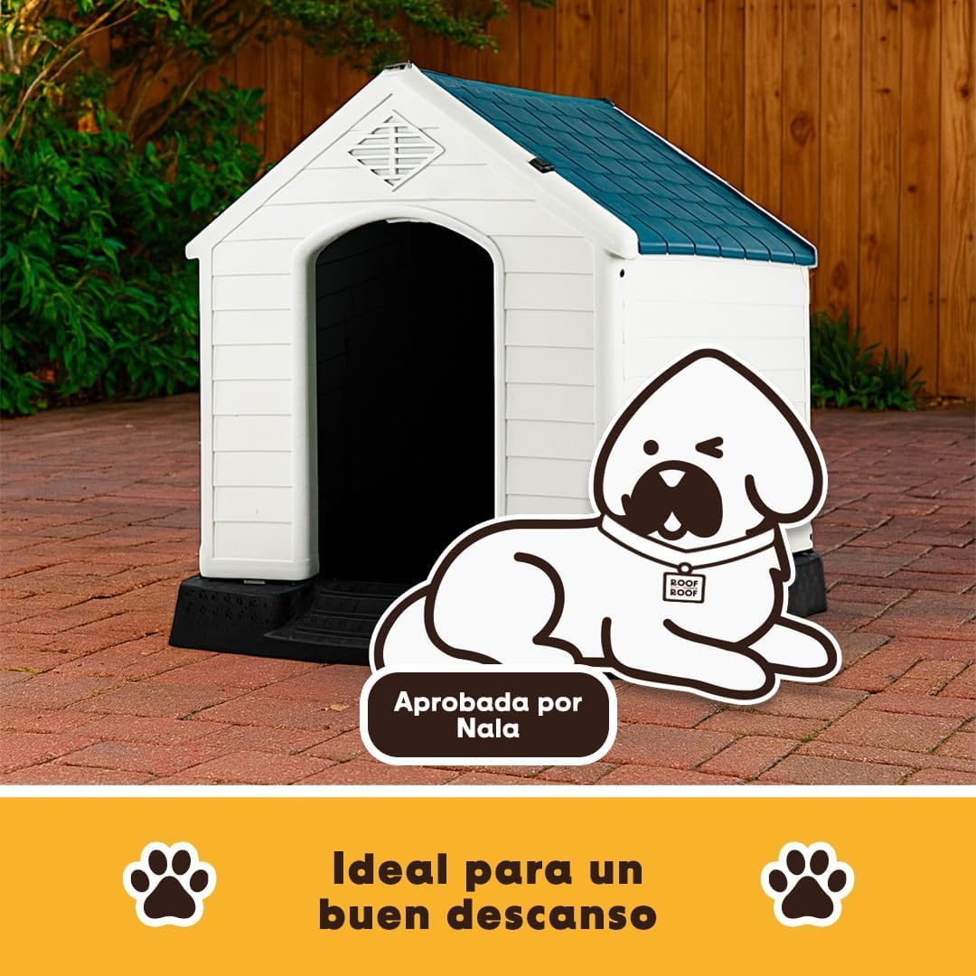 LEVEL HOME | Casa para Perro Grande con Diseño Protector Sellado - Material PP Duradero | Piso Elevado y Techo Inclinado de Asfalto - 97cm x 110 cm x 99 cm