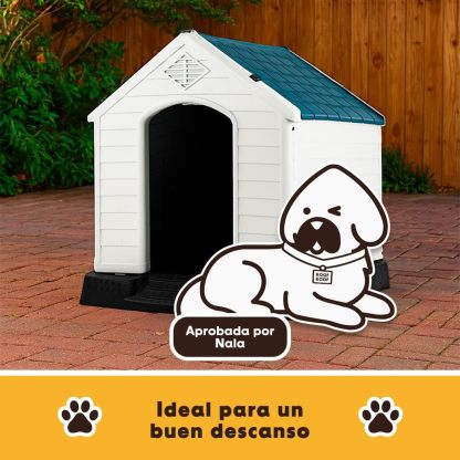 LEVEL HOME | Casa para Perro Grande con Diseño Protector Sellado - Material PP Duradero | Piso Elevado y Techo Inclinado de Asfalto - 97cm x 110 cm x 99 cm