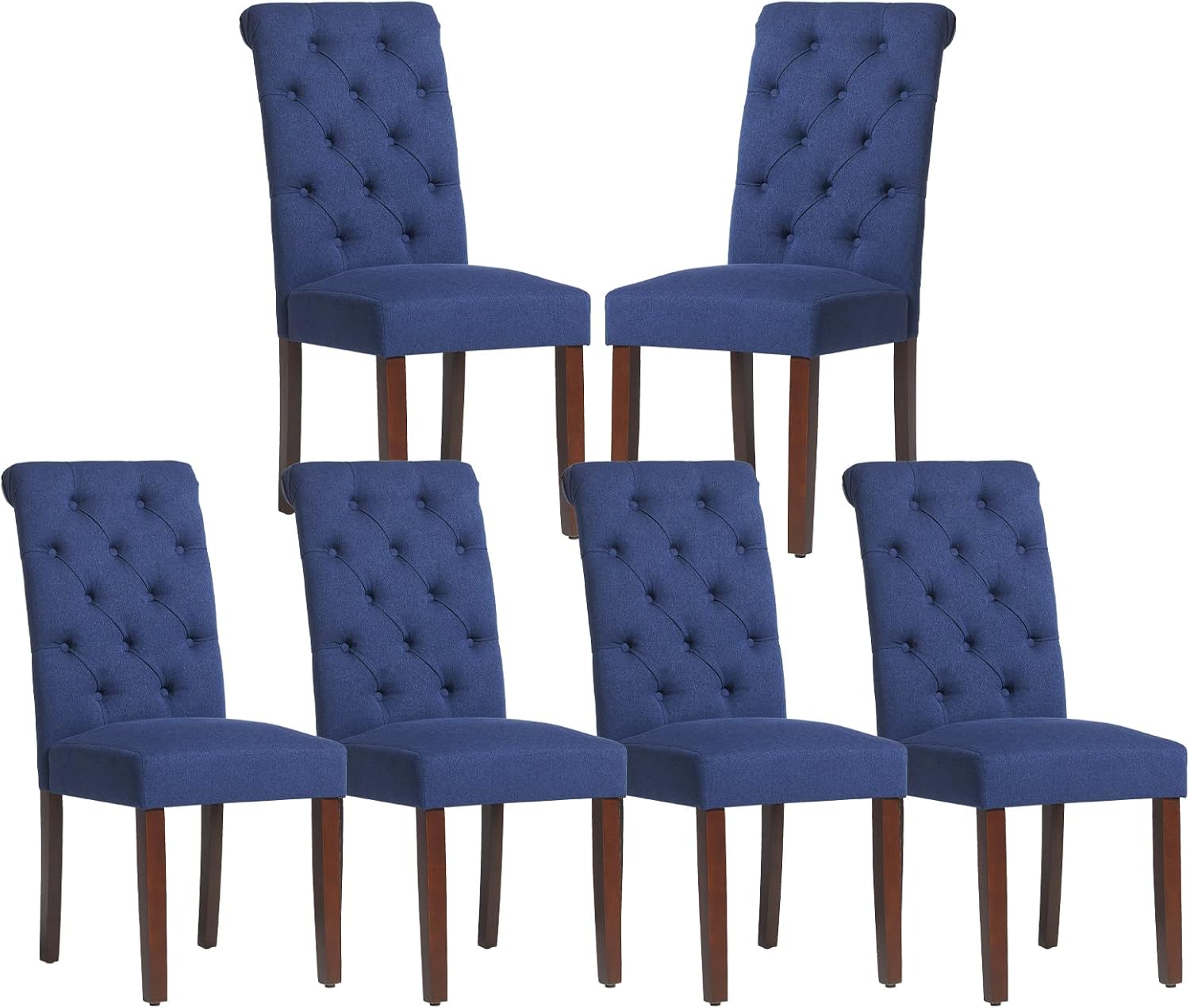 COLAMY - Juego de 6 sillas de Comedor con Botones y tapizadas, con Patas de Madera Maciza y Asiento Acolchado para Comedor, Cocina, Color Gris