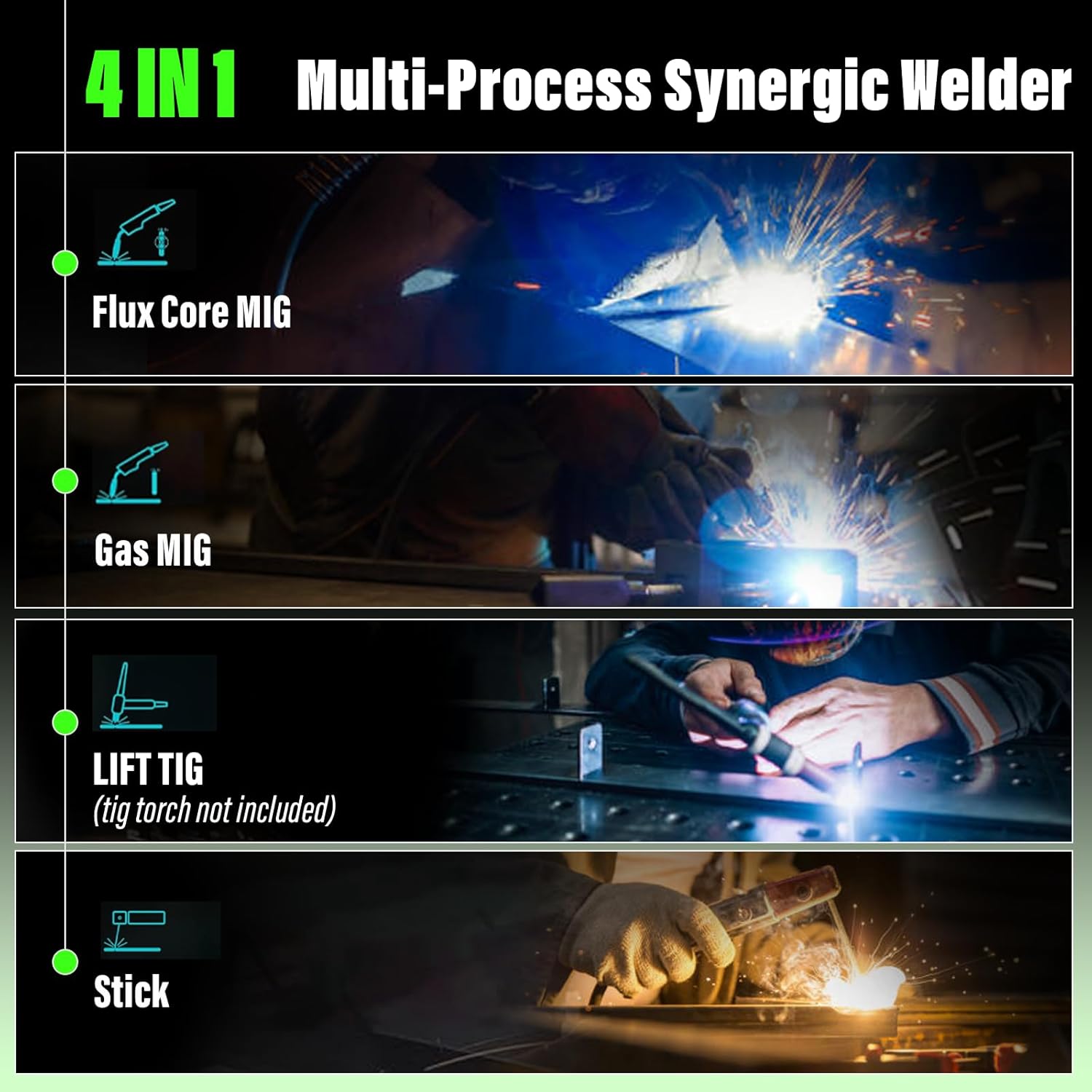 S7 Soldador MIG de 200 amperios, 110 V y 220 V 3 en 1 MIG & ARC & Lift TIG inversor gas/sin gas multiproceso de doble voltaje. máquina de soldadura