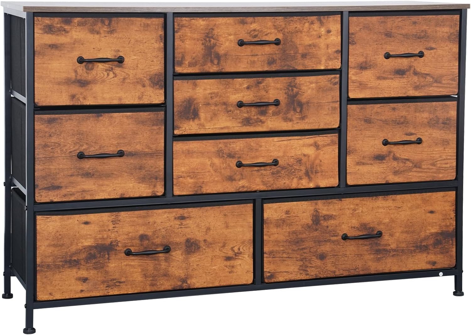 FURRIFIC Cómoda Gran Capacidad de 9 Cajones,115 * 75 * 35cm,Cajonera para Recamara,Ropa,Hogar Y Oficina,Organizador Cajonera de Estructura Metal con Cajones de Tela en 3 Tamaños