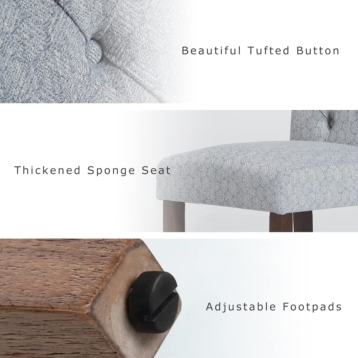 COLAMY - Juego de 6 sillas de Comedor con Botones y tapizadas, con Patas de Madera Maciza y Asiento Acolchado para Comedor, Cocina, Color Gris