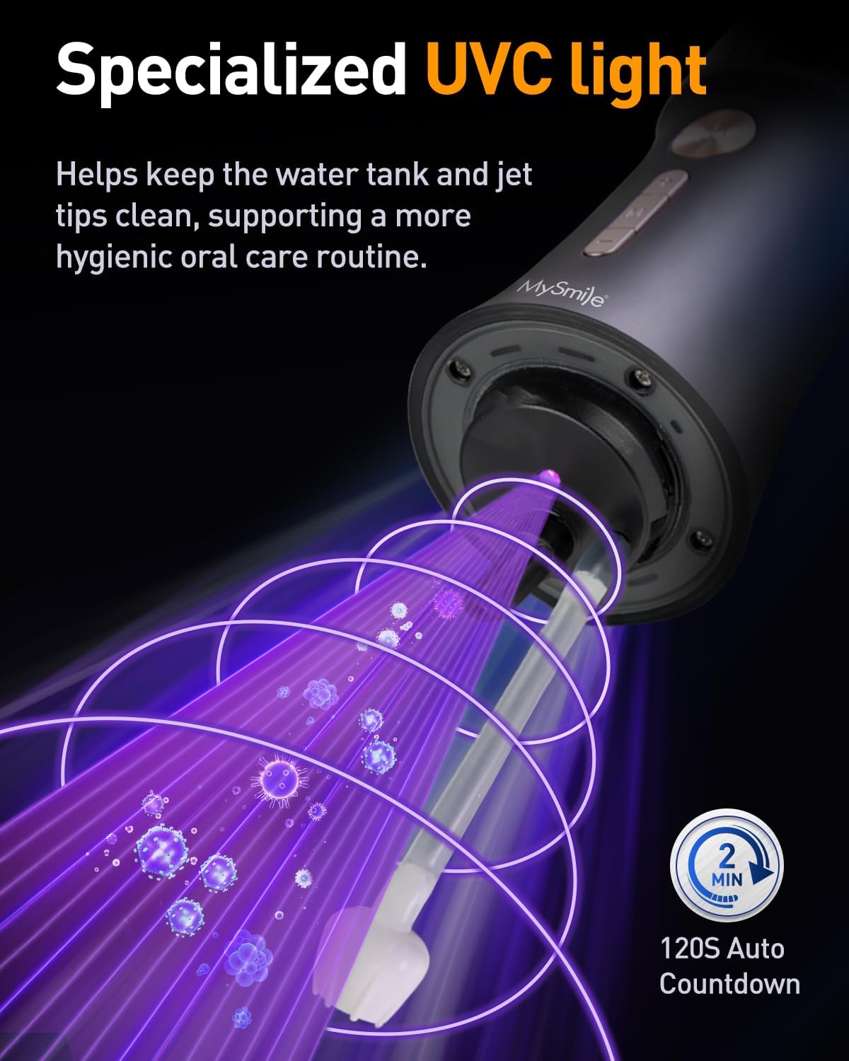 MySmile Irrigador Bucal Portátil, 5 Modos, 50–150 PSI, Depósito de 350 ml, 8 Boquillas y Recarga USB — Paquete de 3