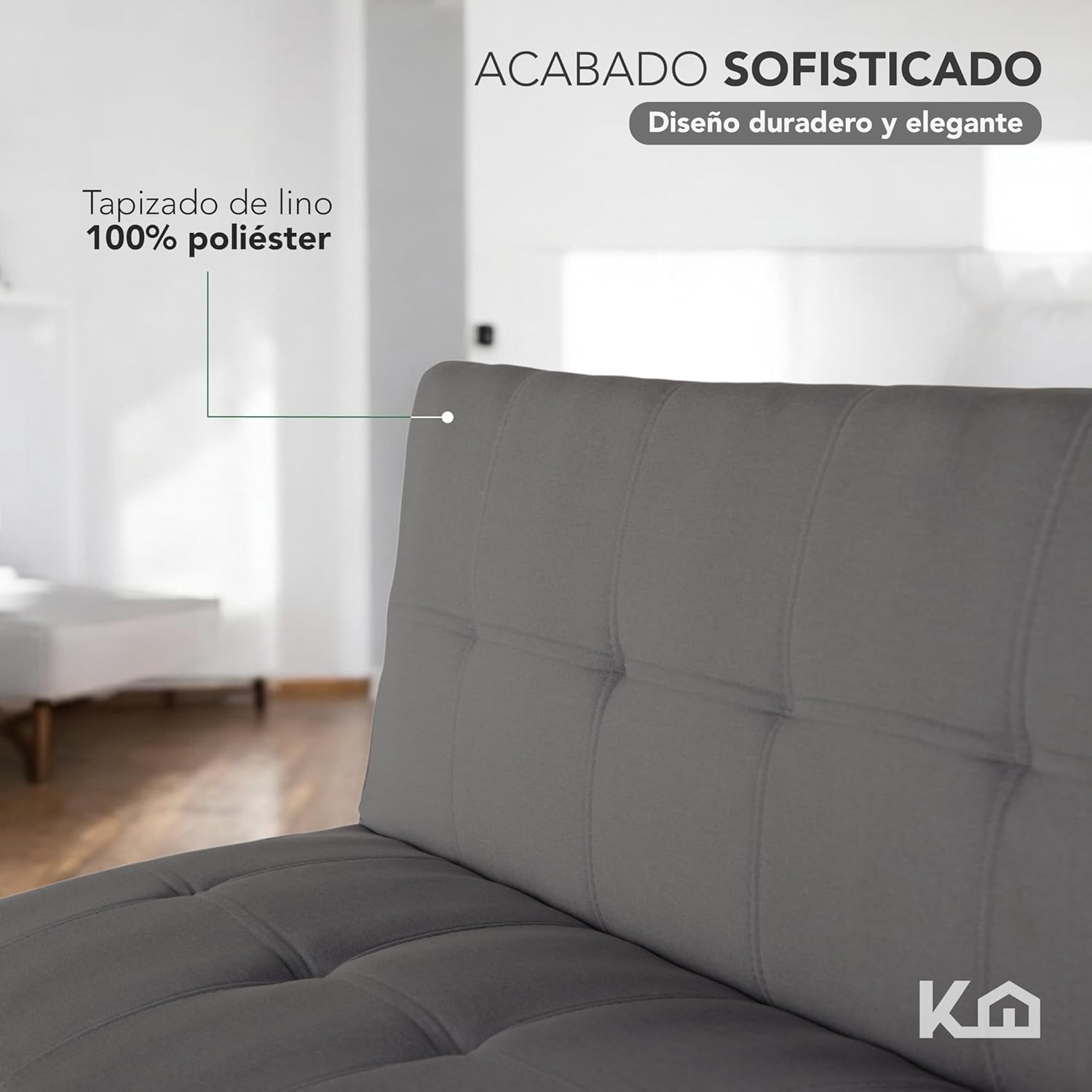 Kingshouse | Sofá Cama Individual Plegable – Sillón MIA – Estructura Madera – Tapizado en Lino Suave – Compacto y Multifuncional – Gris Oscuro