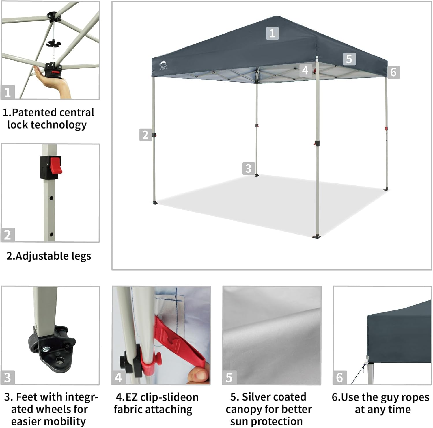 CROWN SHADES - Toldo desplegable para la Playa, fácil de armar, para el Aire Libre, Eventos, Fiestas, Campamento, Cubierta STO-N-Go, Parte Superior recubierta de Plata, 10 x 10 Pulgadas, Blanco