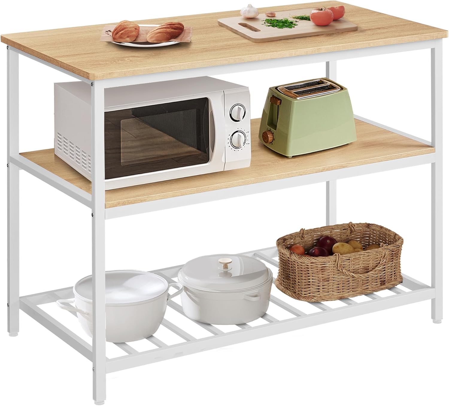 VASAGLE Isla de Cocina con Encimera Grande, Estantería de Cocina, 3 Niveles, Marco de Acero, 60 x 120 x 90 cm, Marrón Rústico y Negro MKKI01BX