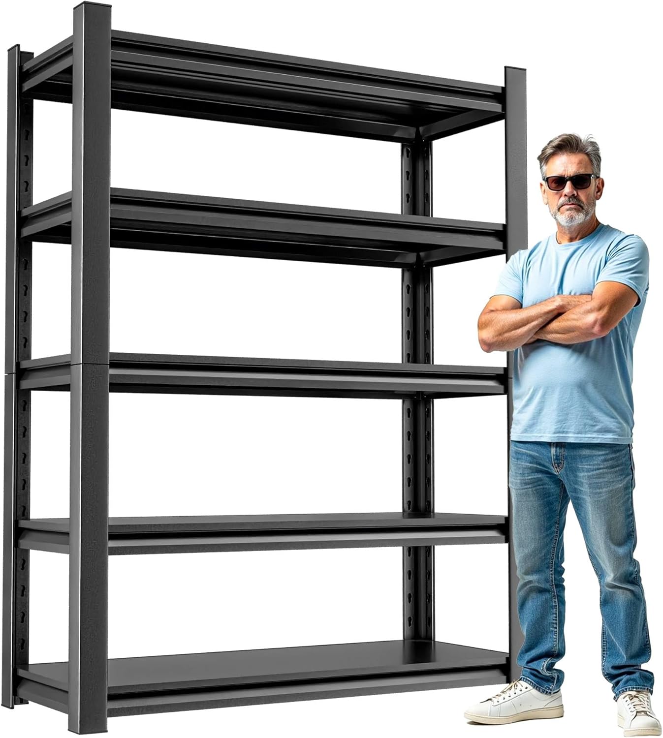 Estantería de almacenamiento para cochera, resistente – Estantes de 72 pulgadas de alto, estantes ajustables de metal de 5 niveles, estante de almacenamiento industrial para cochera, 16 pulgadas de