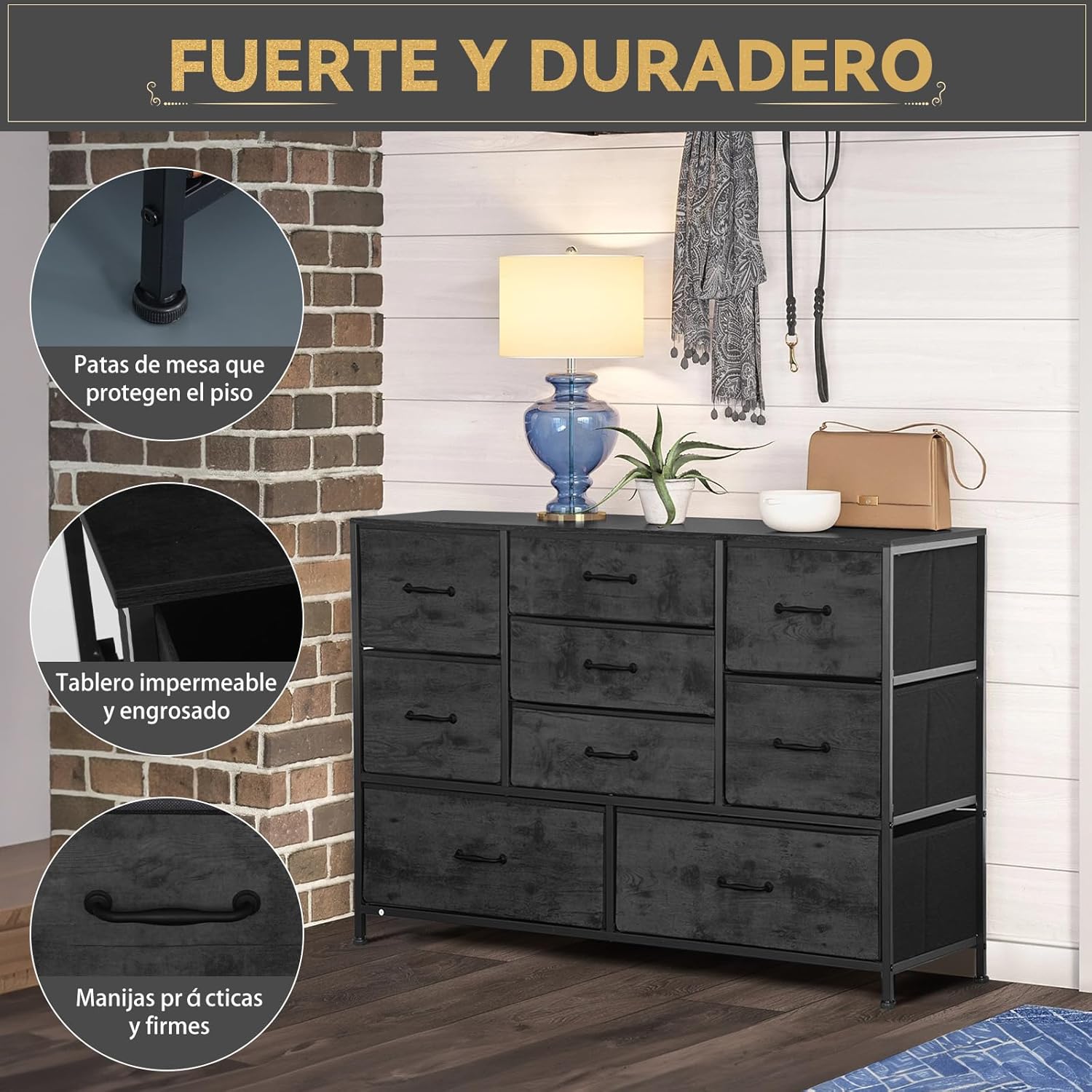 FURRIFIC Cómoda Gran Capacidad de 9 Cajones,115 * 75 * 35cm,Cajonera para Recamara,Ropa,Hogar Y Oficina,Organizador Cajonera de Estructura Metal con Cajones de Tela en 3 Tamaños