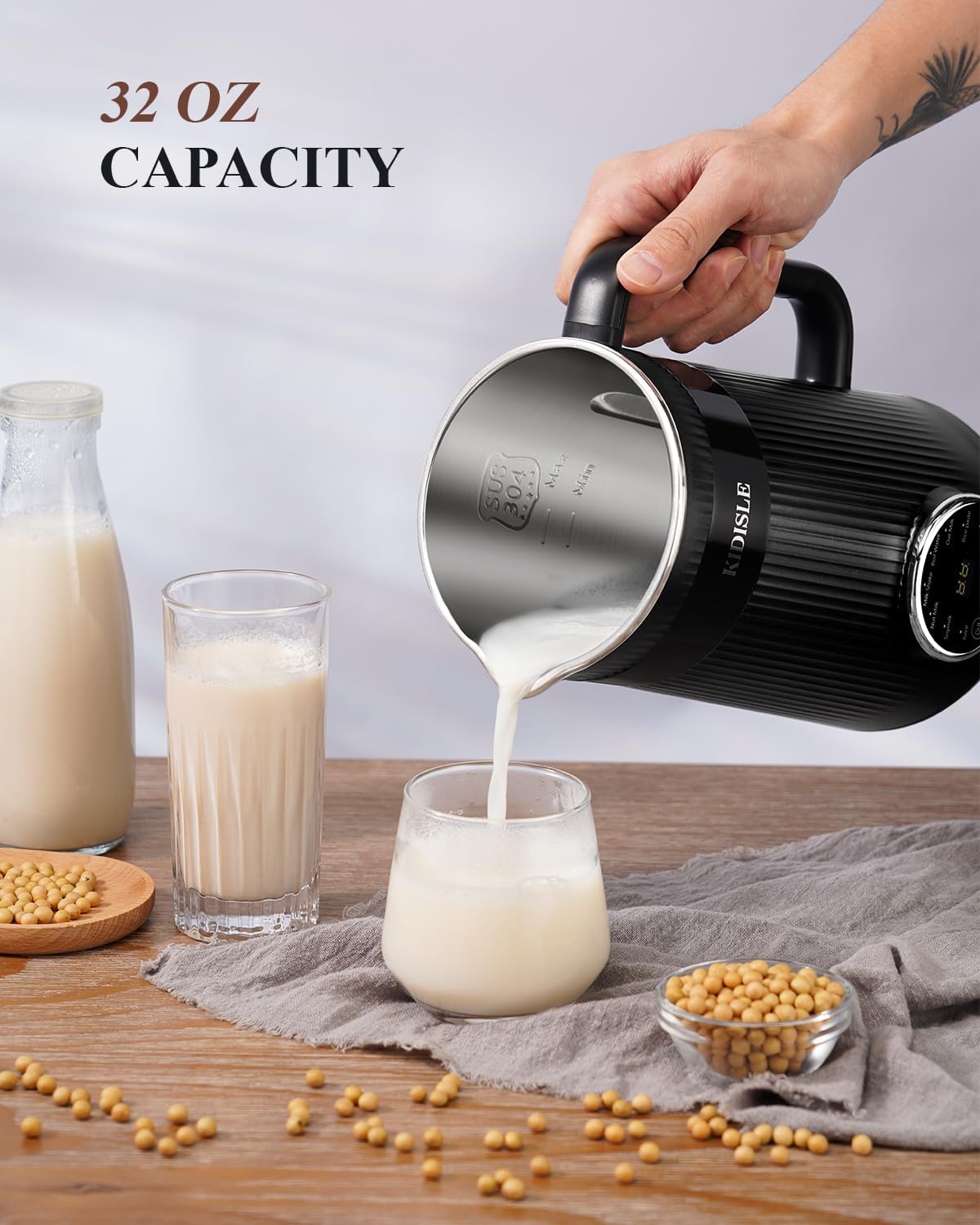 Máquina automática de soja de 32 onzas para almendras caseras, avena, coco, soja, leches a base de plantas y bebidas no lácteas con retraso de arranque/mantener el calor,