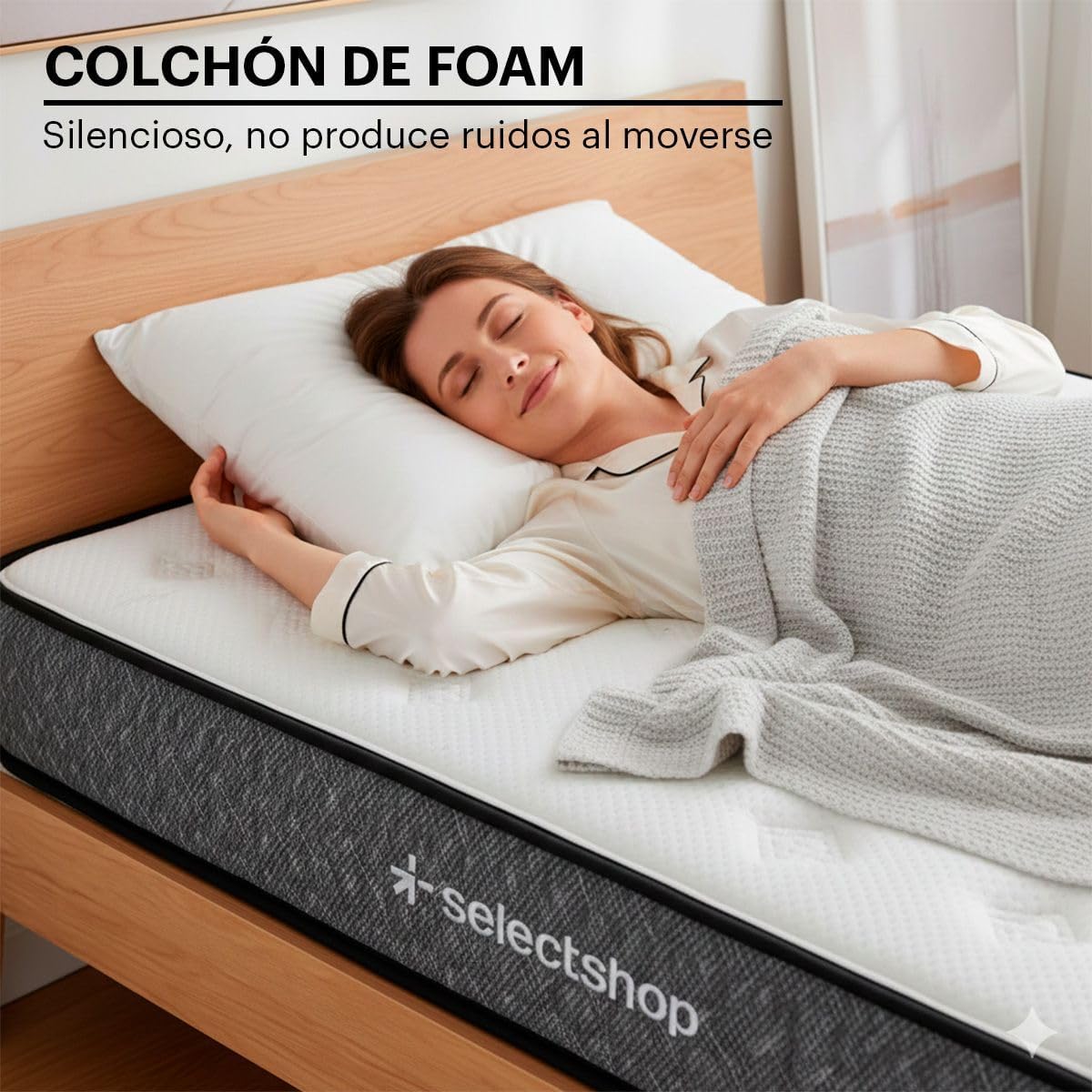 SELECTSHOP Colchón Individual En Caja Esponja Memory Foam De Alta Densidad Firmeza Media Suavidad Y Durabilidad Tecnología Híbrida Ortopédico (Blanca, Individual)