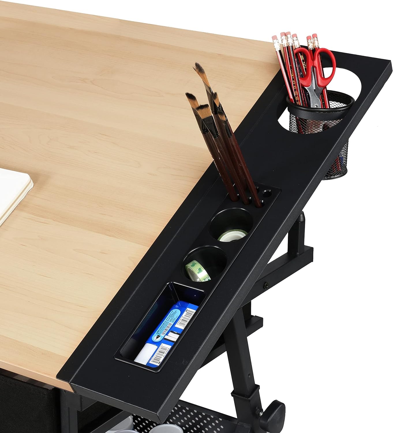 Yaheetech - computadora de arte blanco ajustable en altura para adultos, mesa inclinable de dibujo con computadora extragrande y cajones, juego de mesa y silla plegable para manualidades con taburetes