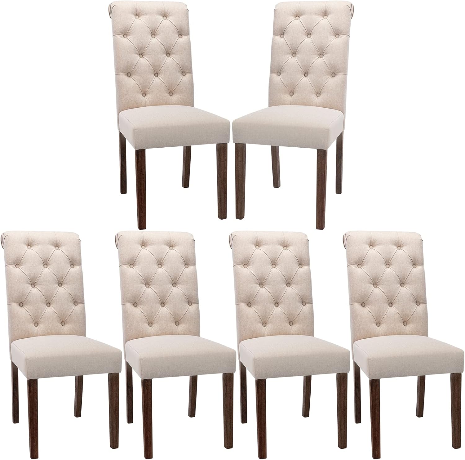 COLAMY - Juego de 6 sillas de Comedor con Botones y tapizadas, con Patas de Madera Maciza y Asiento Acolchado para Comedor, Cocina, Color Gris