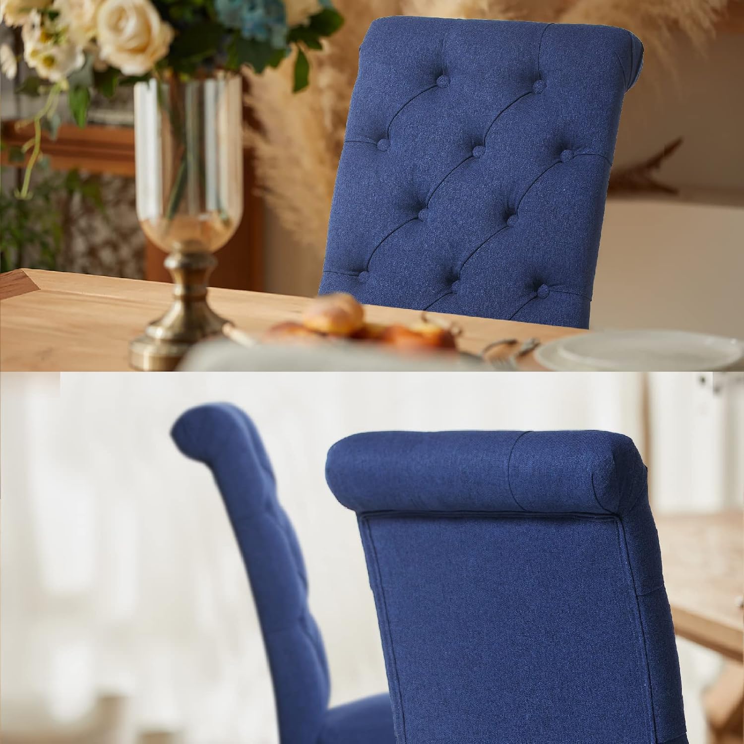 COLAMY - Juego de 6 sillas de Comedor con Botones y tapizadas, con Patas de Madera Maciza y Asiento Acolchado para Comedor, Cocina, Color Gris