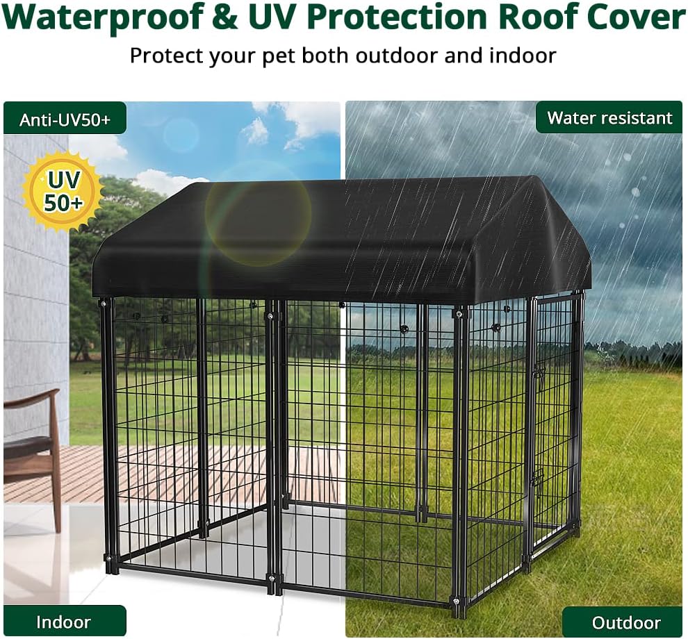 PawGiant Caseta para Perros al Aire Libre con Techo Impermeable para Mascotas Medianas y Pequeñas, 4x4x4.5 pies, Jaula y Corral Interior/Exterior