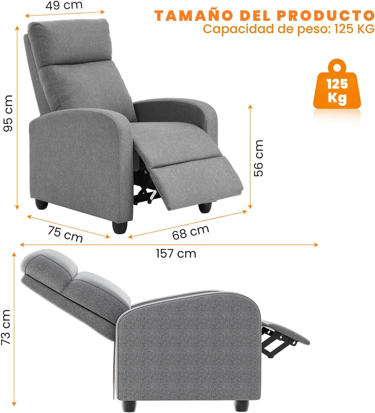 FABATO Sillon Individual - Sillon Reclinable Adultos Tipo Cine 8 Modos de Masaje con Soporte Lumbar, Reposapiés Retráctil y 3 Posiciones - Tu Sofa Adulto de Cuero Ideal para tu casa (Negro)