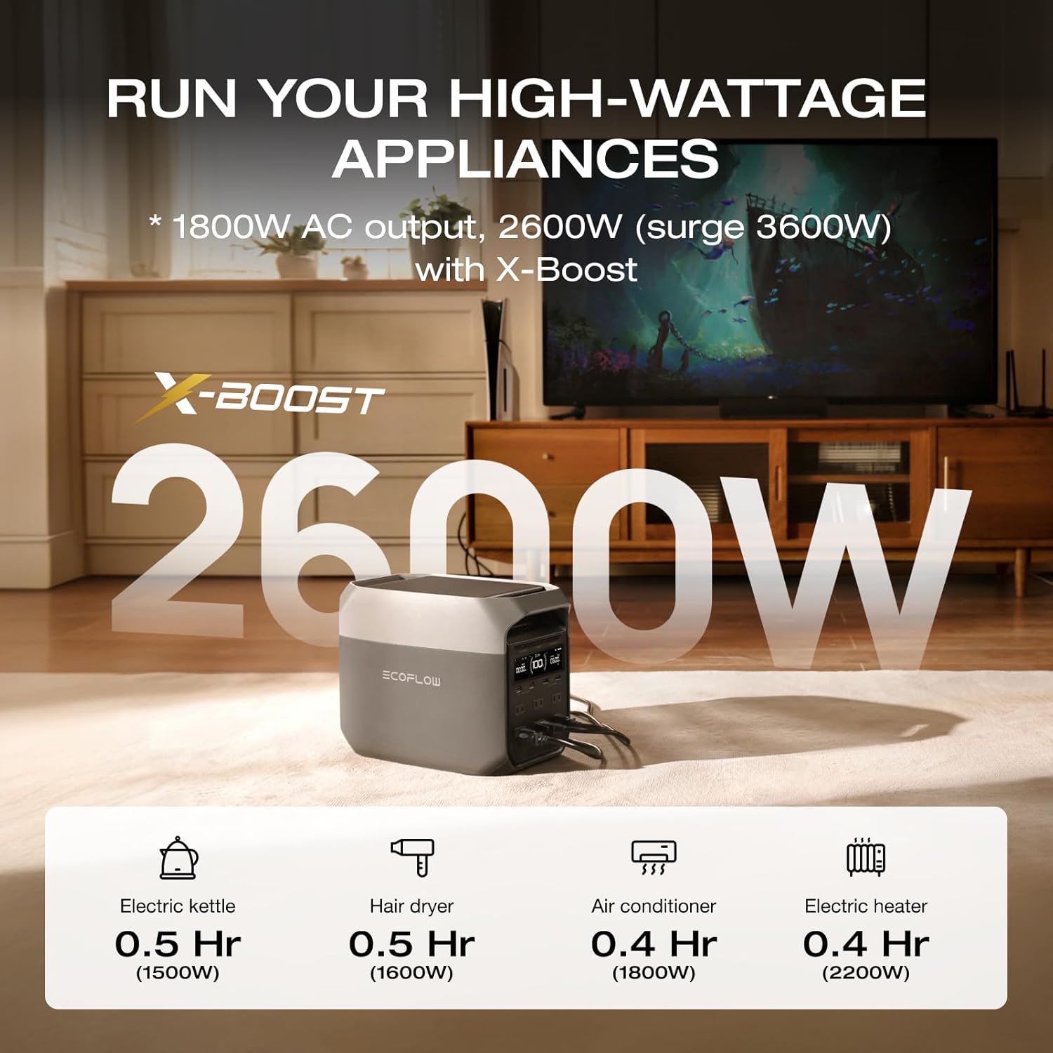 EF ECOFLOW DELTA 3 estación de energía portátil, batería LiFePO4 de 1024 Wh, carga completa en 56 minutos, salida USB-C de 1800 W AC/100 W, generador solar (panel solar opcional) para energía de