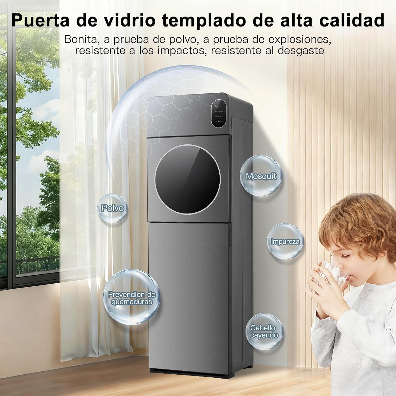 Dispensador de Agua con Garrafón Oculto, 3 Grifos Agua Helada (8°C), Fría y Caliente, Enfriador de Aguas de Acero Inoxidable, Bloqueo de Seguridad, Elegante Diseño, para Hogar Oficina Gimnasio