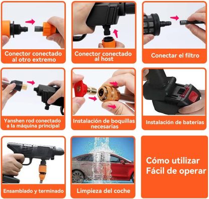 ACOVARK Hidrolavadora Inalámbrica Portátil con 2 Boquillas y Cañón de Espuma, Pistola para Hidrolavadora con Manguera de 5m, Alcance de 6-8 Metros, con Caja de Herramientas, para Pisos y Vehículos