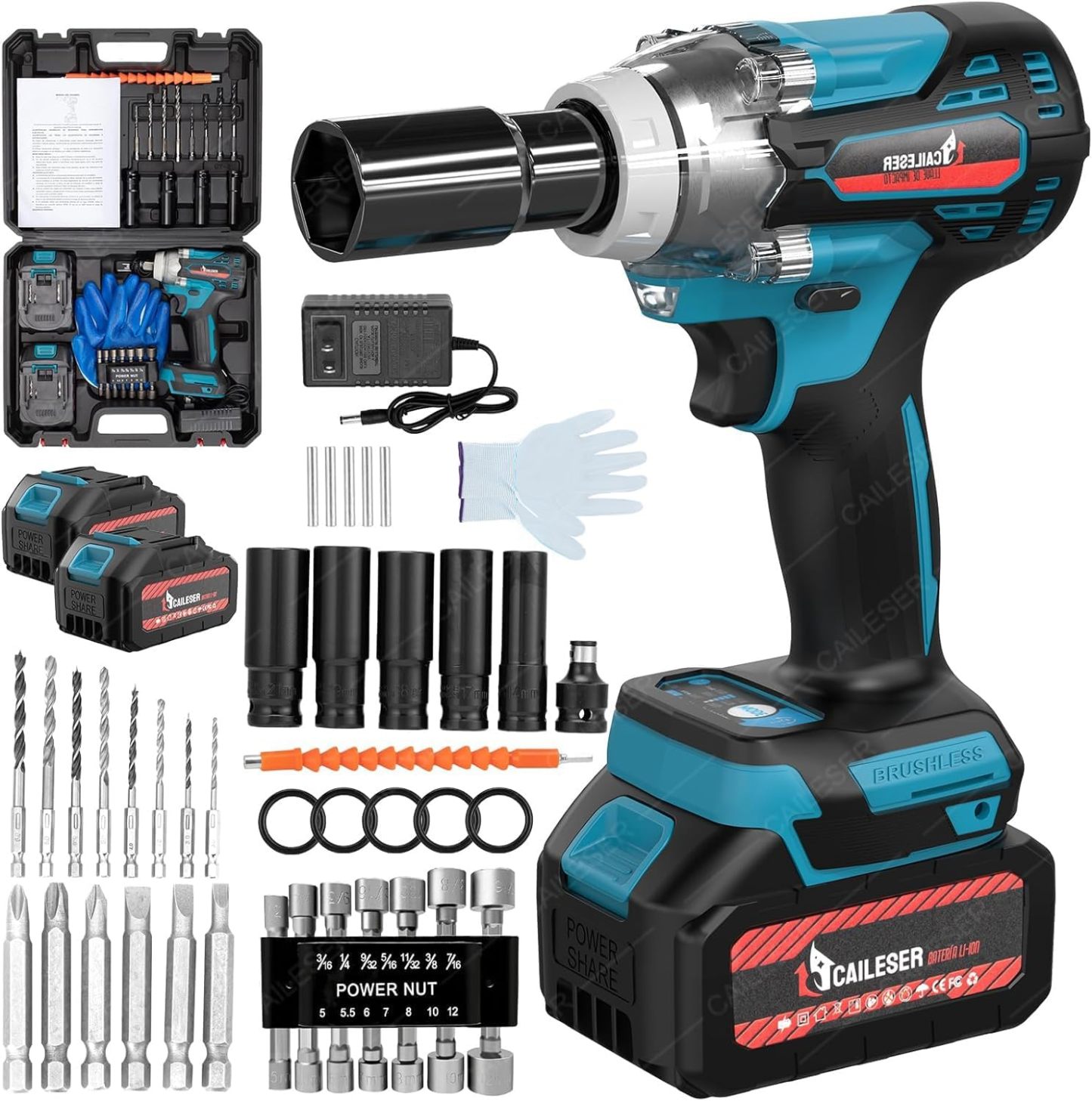 Pistola de Impacto 1/2" Inalámbrico, 950N.M Llave de Impacto, 45 Accesorios, Motor Sin Escobillas, para ReparacióN de AutomóViles y Muebles, Perforación