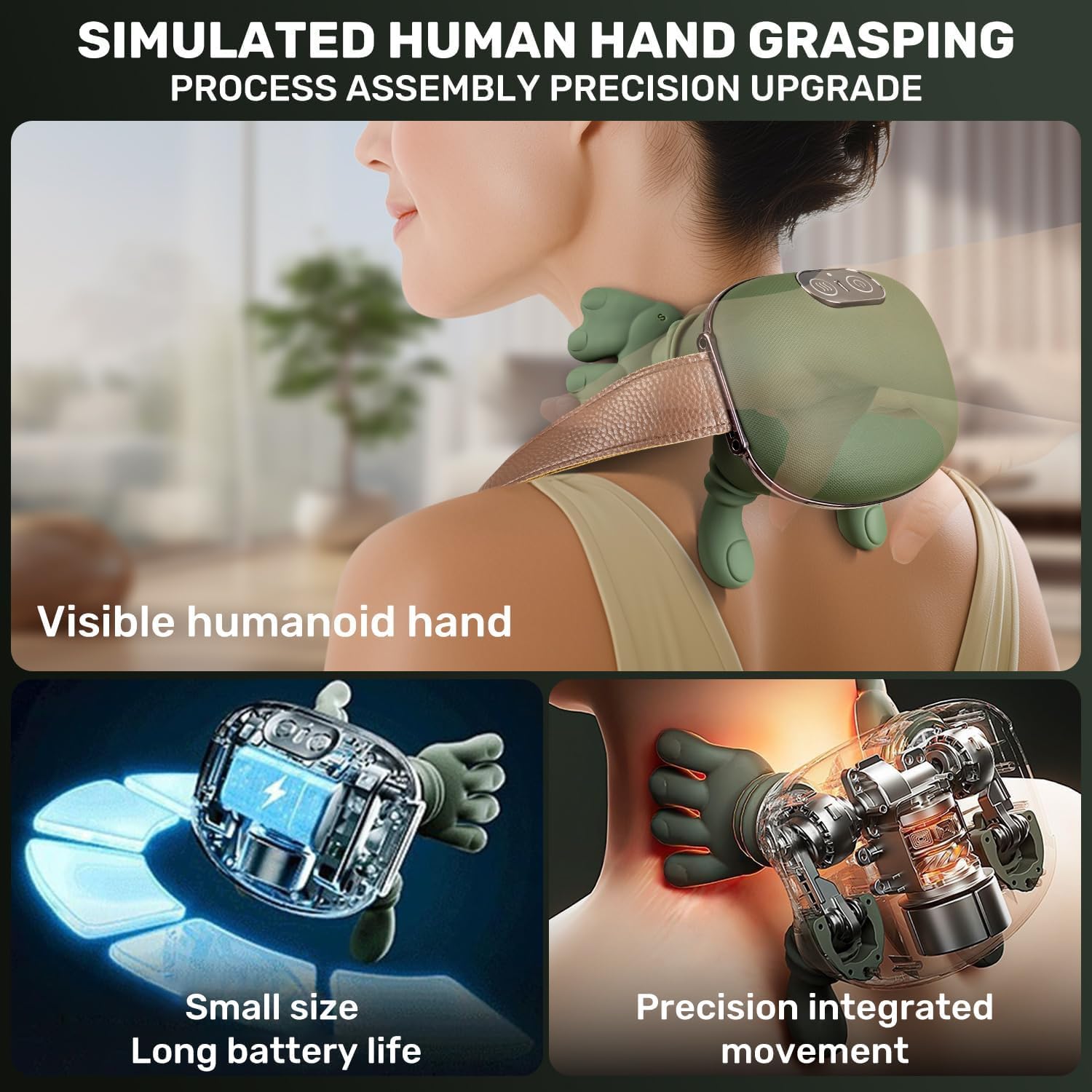 TREEFIA Siasoo - Masajeador de cuello - Bionic - Masajeador con calefacción inalámbrica, masajeador de cuello y espalda, tejido profundo eléctrico 4D, diseño de mano humana simulada