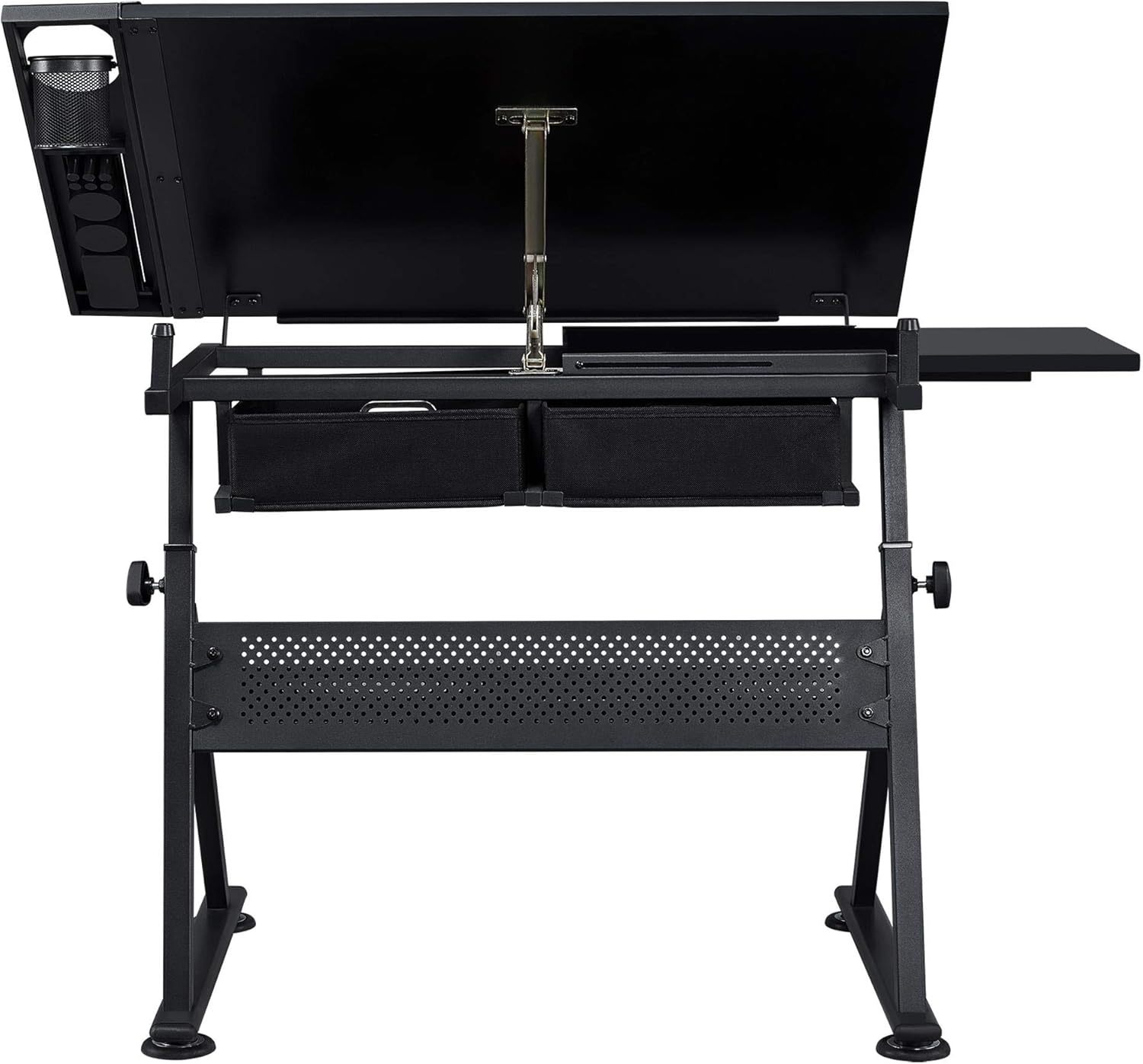 Yaheetech - computadora de arte blanco ajustable en altura para adultos, mesa inclinable de dibujo con computadora extragrande y cajones, juego de mesa y silla plegable para manualidades con taburetes