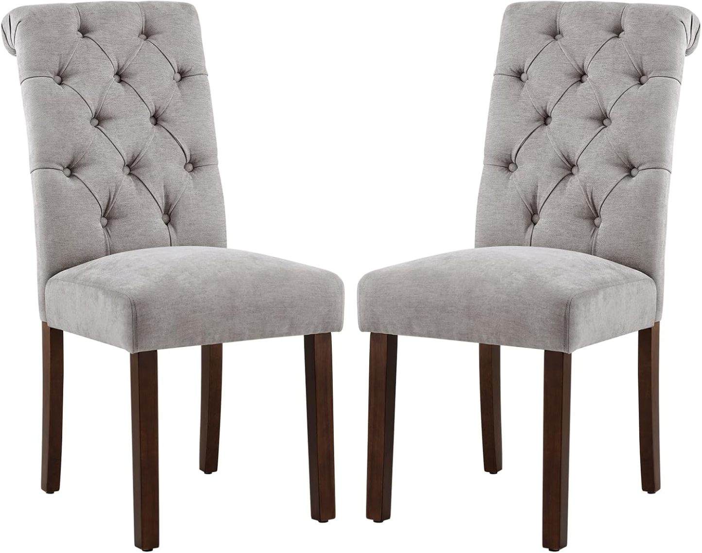 COLAMY - Juego de 6 sillas de Comedor con Botones y tapizadas, con Patas de Madera Maciza y Asiento Acolchado para Comedor, Cocina, Color Gris