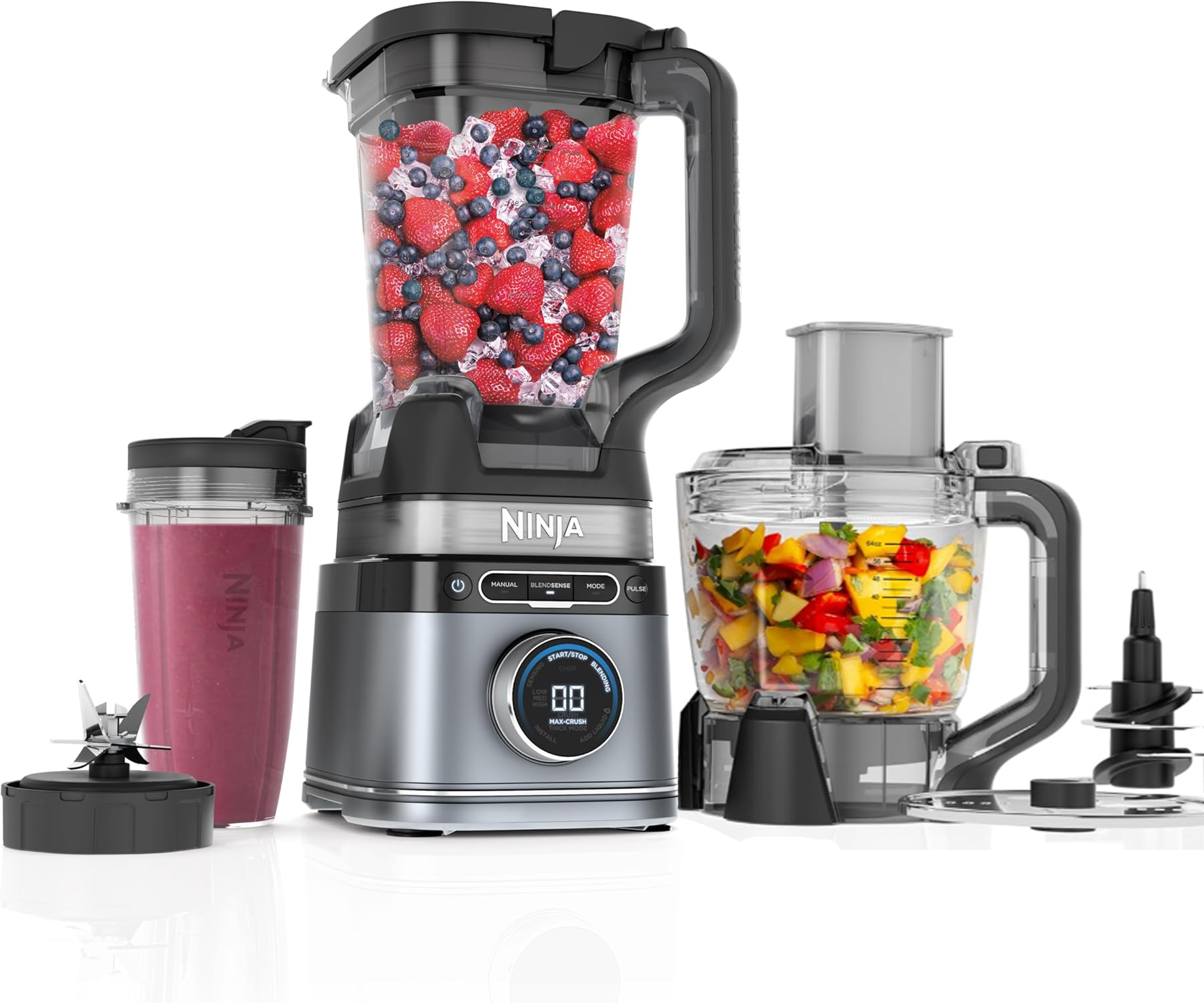 🥤NINJA Detect, Sistema de Cocina Pro, Tecnología BlendSense, Picar y Preparar Batidos, 🥗1800 Vatios de Potencia, Jaraa de 1.9L, Procesador de Alimentos, con Vaso Personal, Plateado, TB401